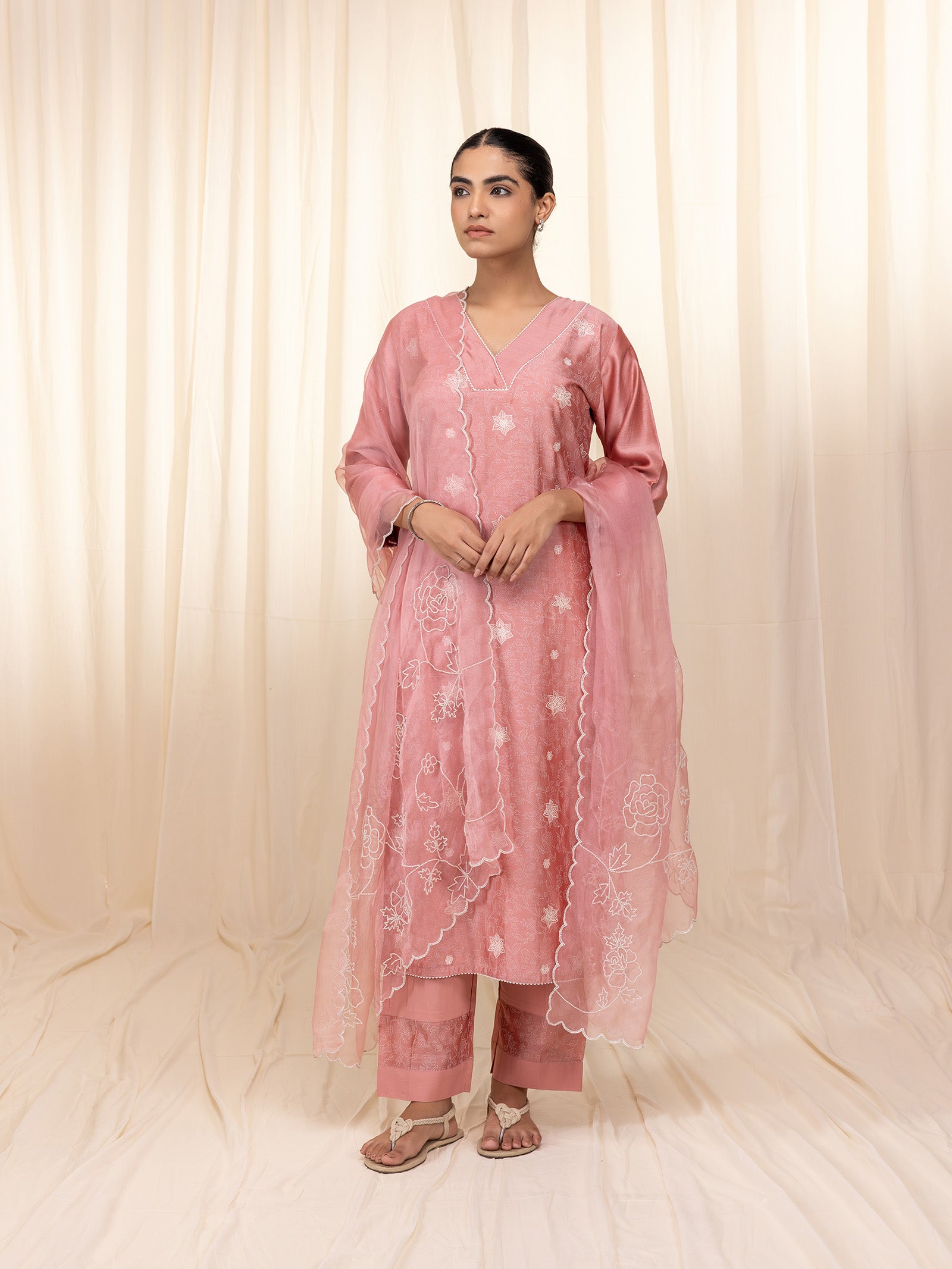 Celebration Peach Organza Dupatta