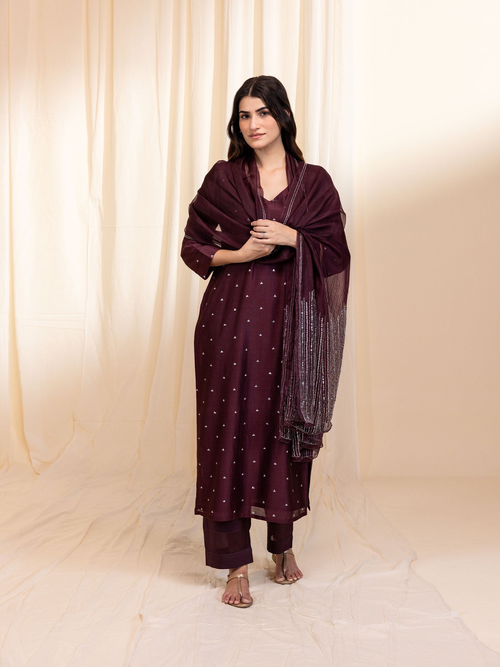 Celebration Wine Chanderi Kurta