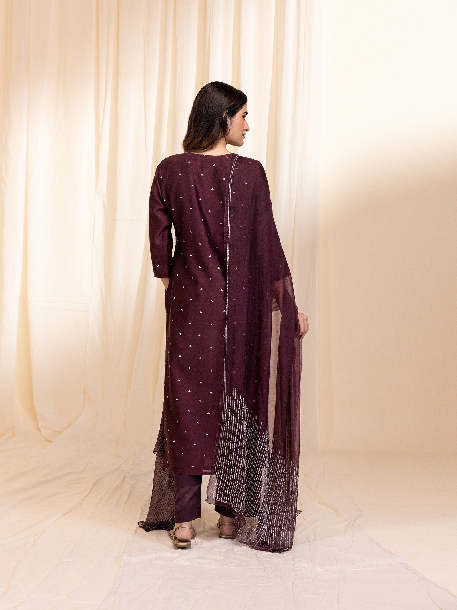 Celebration Wine Organza Dupatta