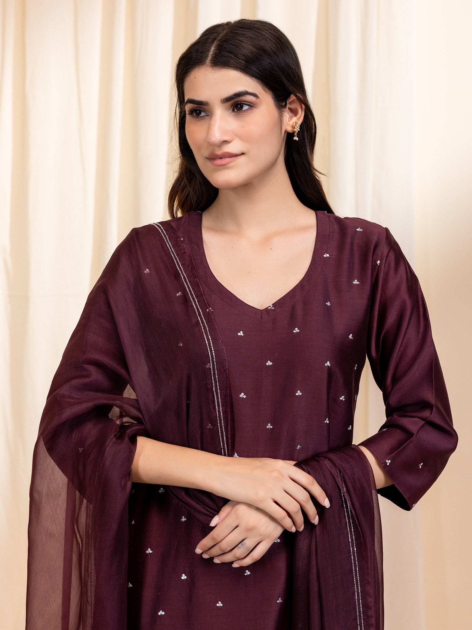 Celebration Wine Organza Dupatta