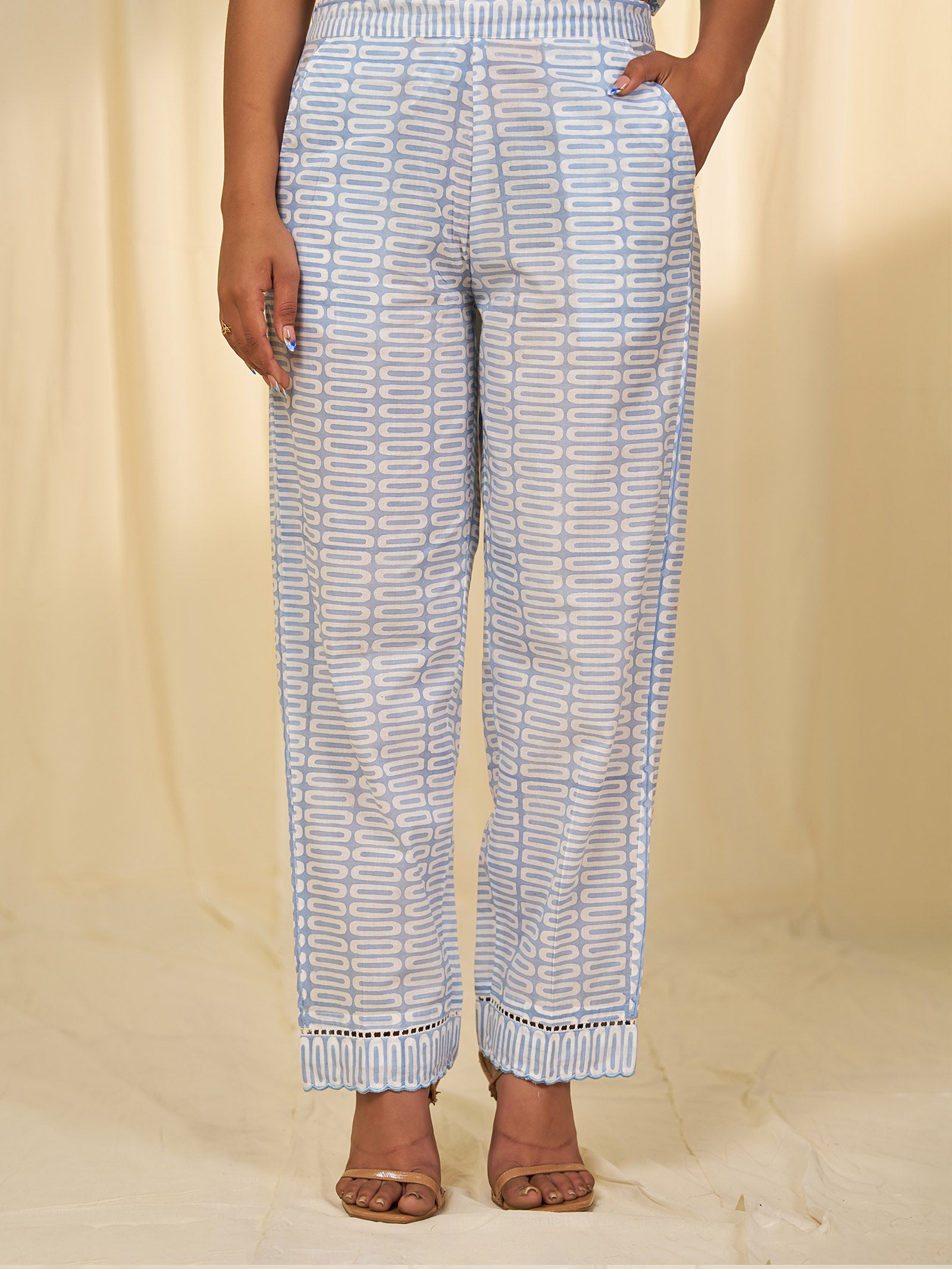 Celeste Geometric Cotton Straight Pants