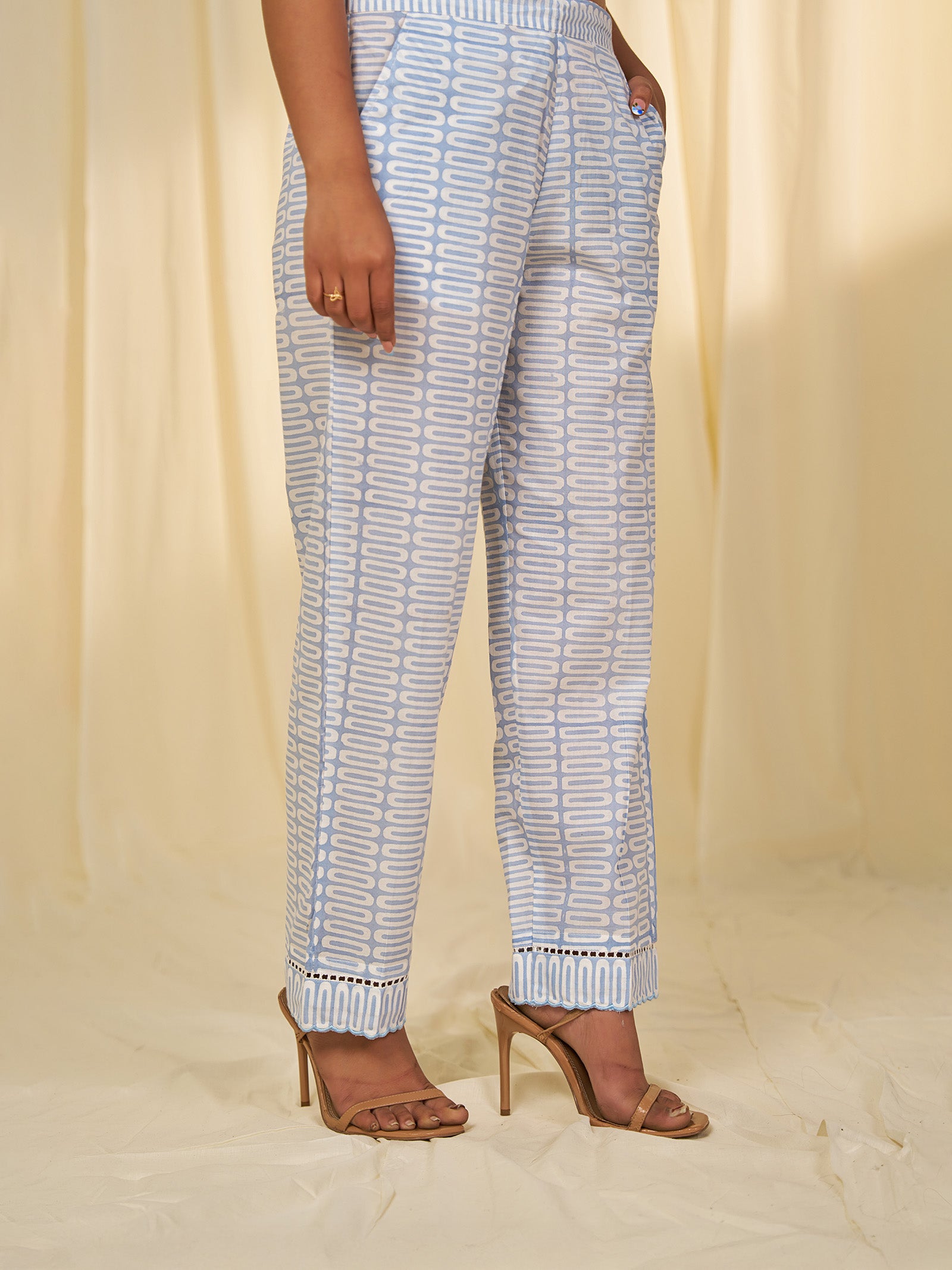 Celeste Geometric Cotton Straight Pants