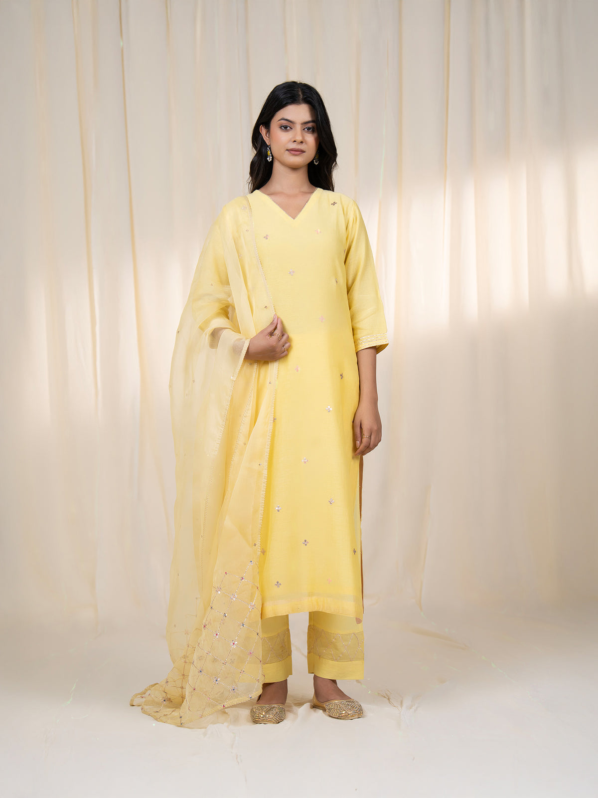 Chama-Cham Lemon Chanderi Kurta