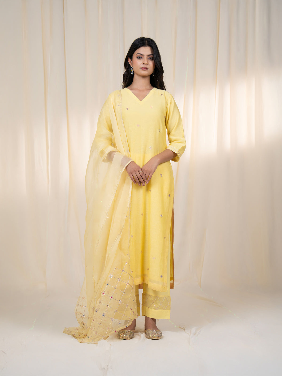Chama-Cham Lemon Organza Dupatta