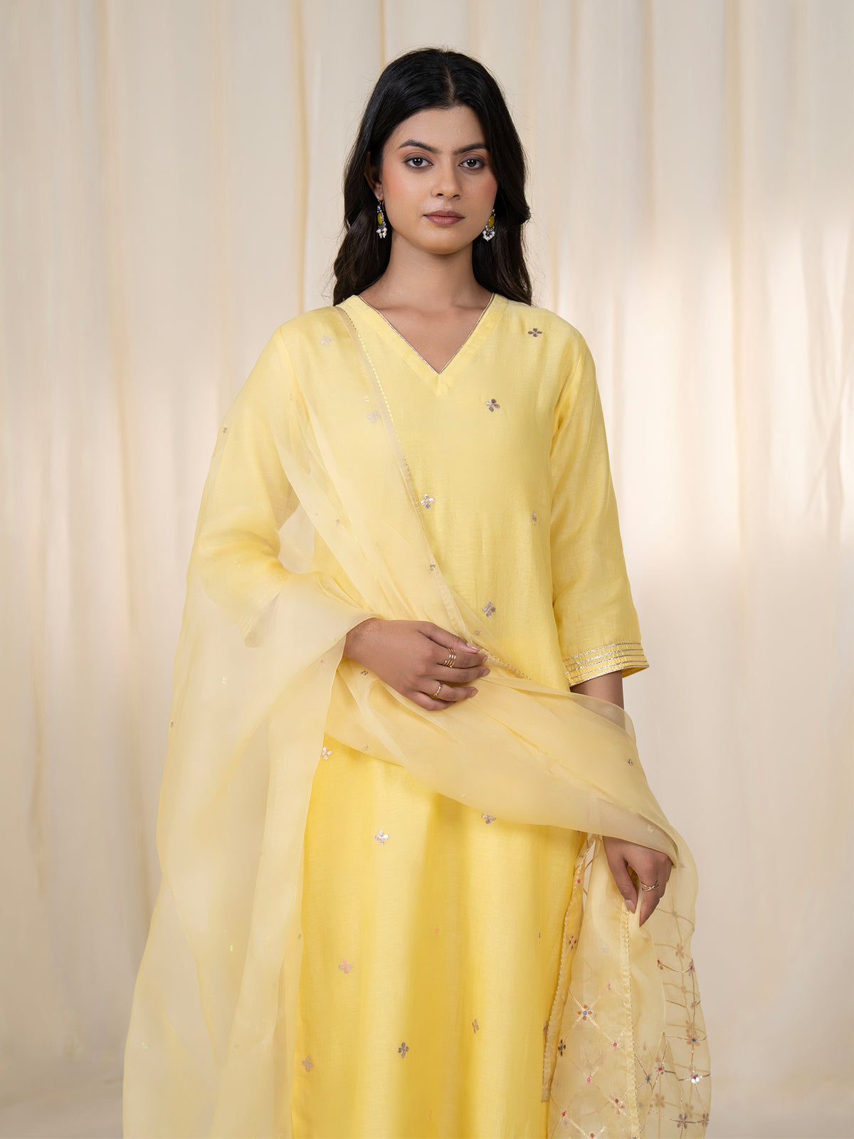 Chama-Cham Lemon Organza Dupatta
