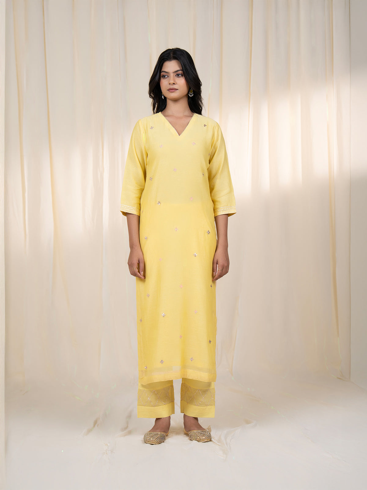 Chama-Cham Lemon Chanderi Kurta
