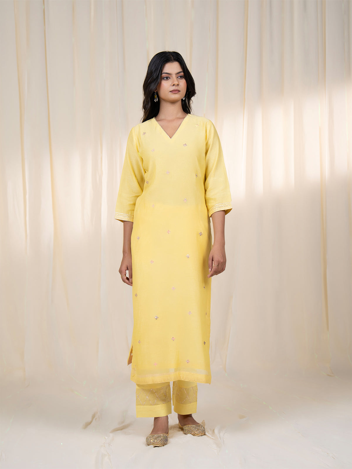 Chama-Cham Lemon Chanderi Kurta