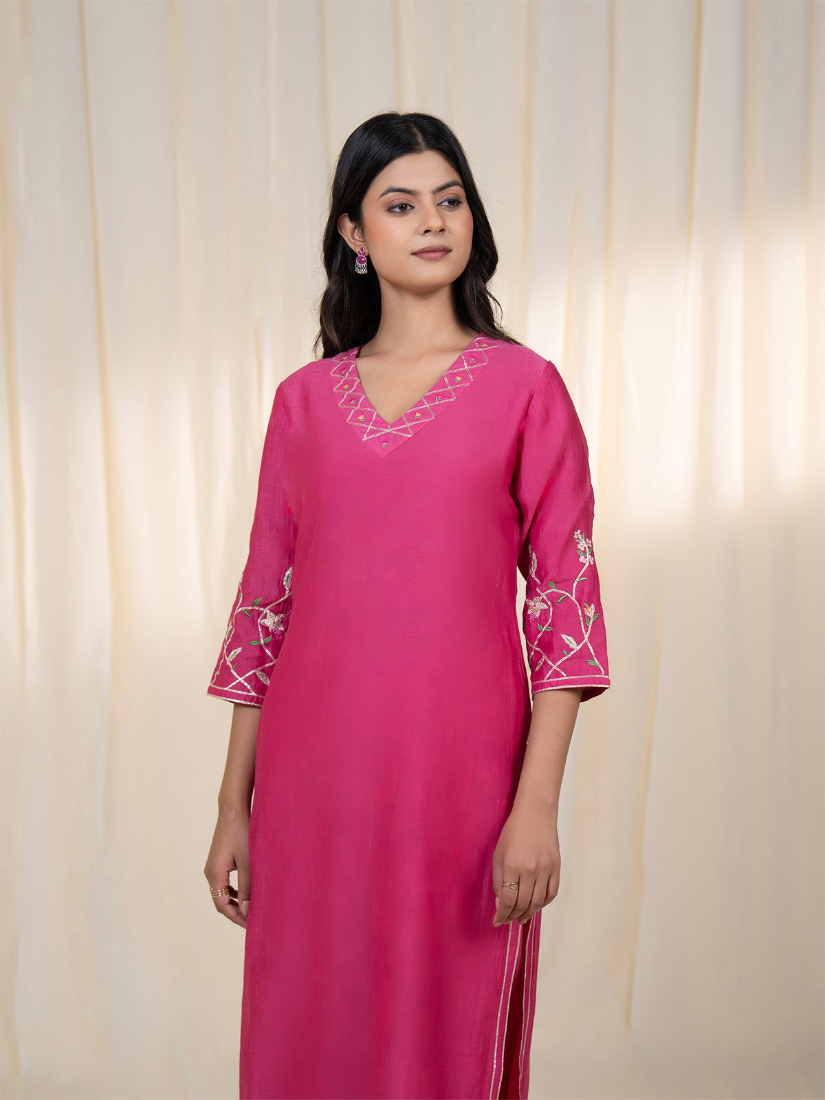Chama-Cham Magenta Chanderi Kurta