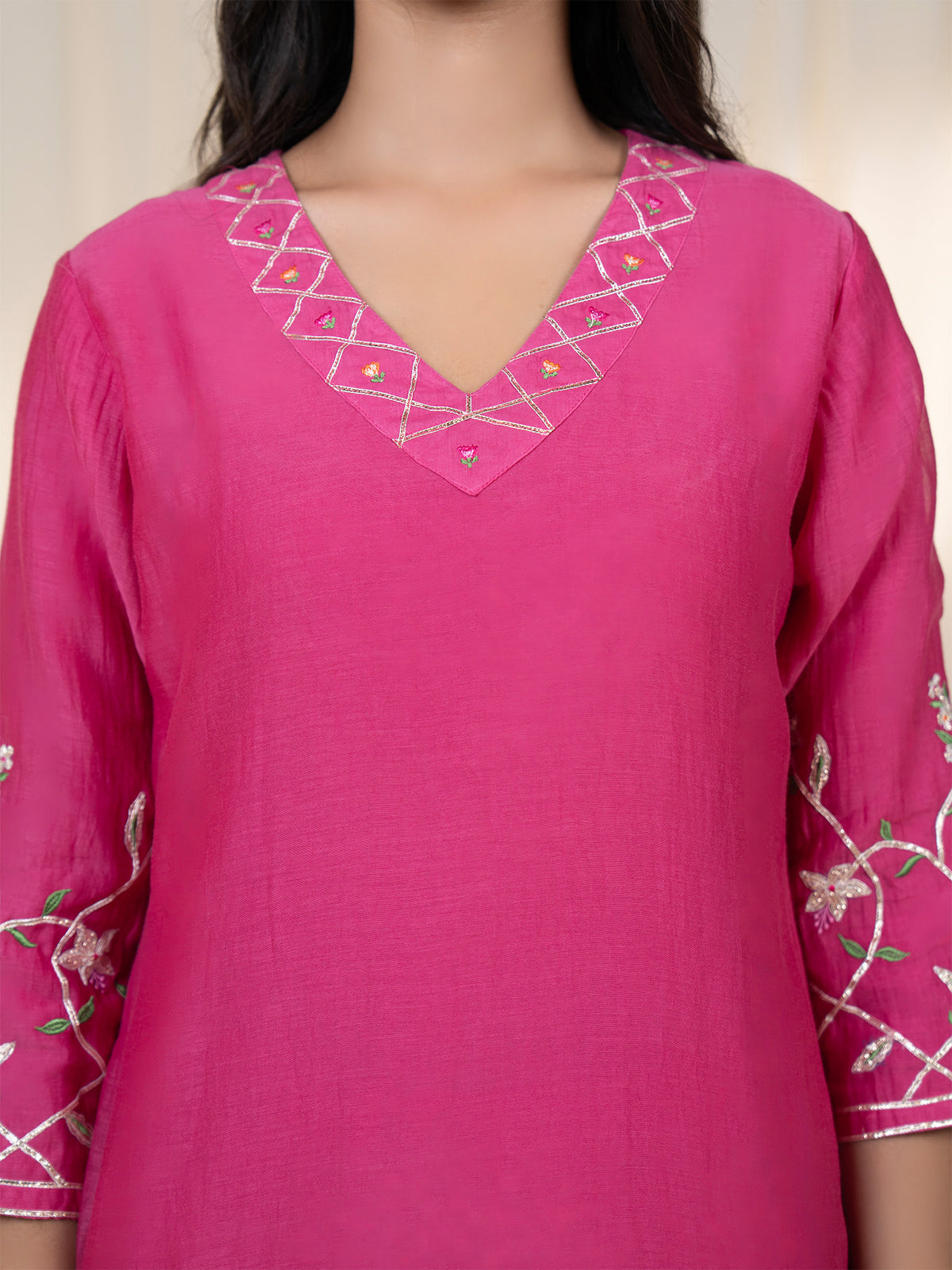 Chama-Cham Magenta Chanderi Kurta