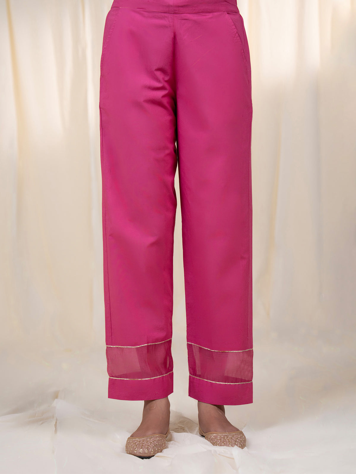 Chama-Cham Magenta Cotton Straight Pants