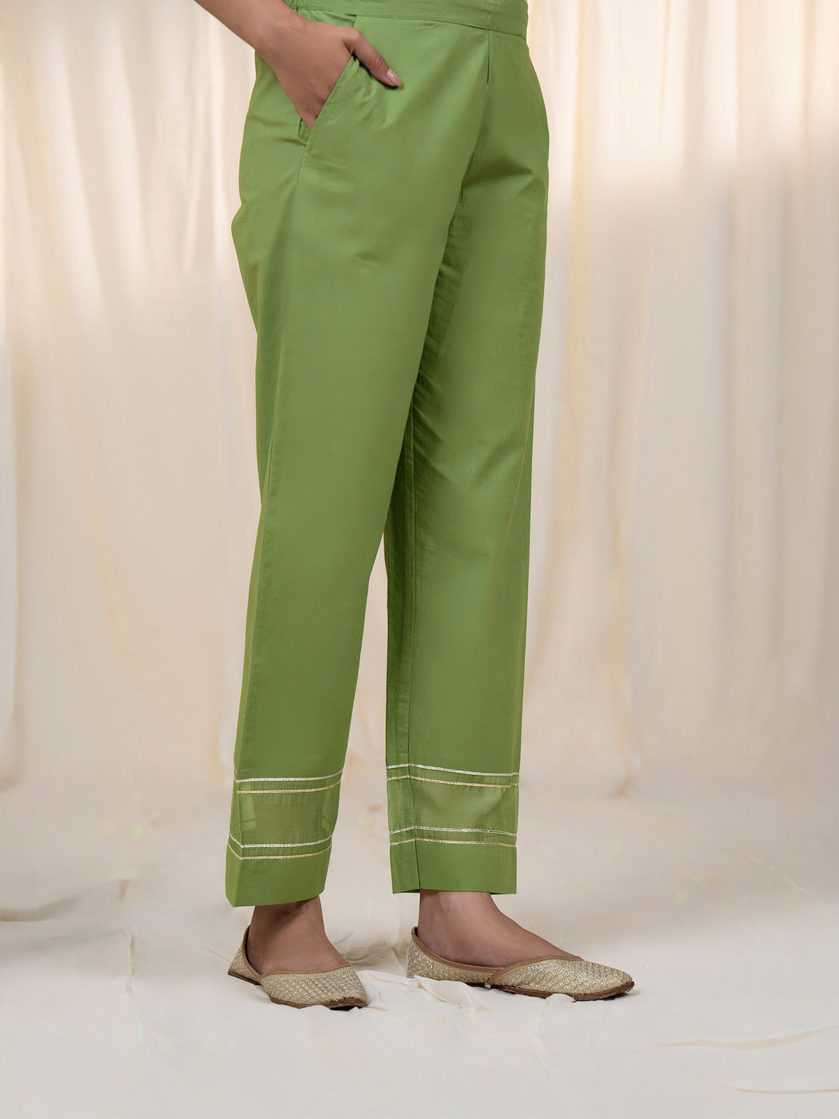 Chama-Cham Sage Cotton Straight Pants