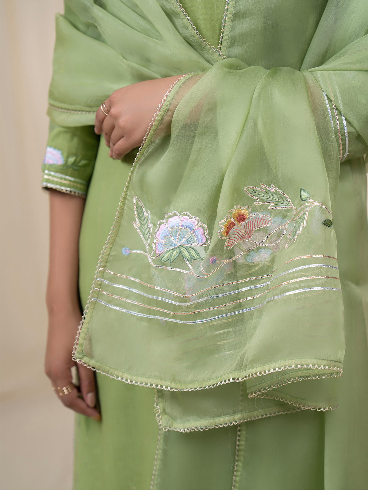 Chama-Cham Sage Organza Dupatta
