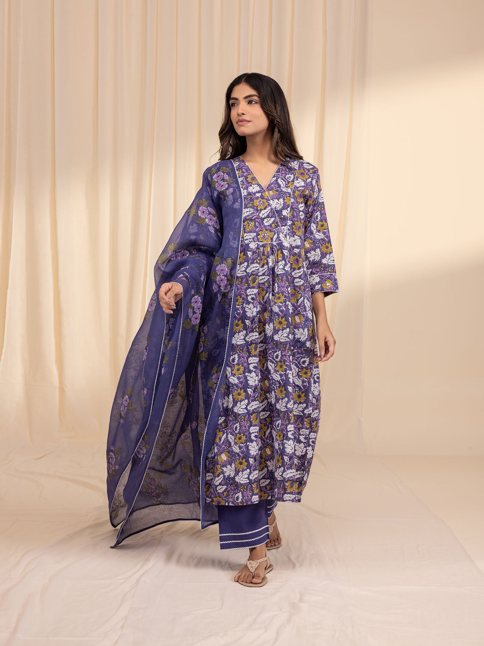 Colour Purple Cotton Kurta