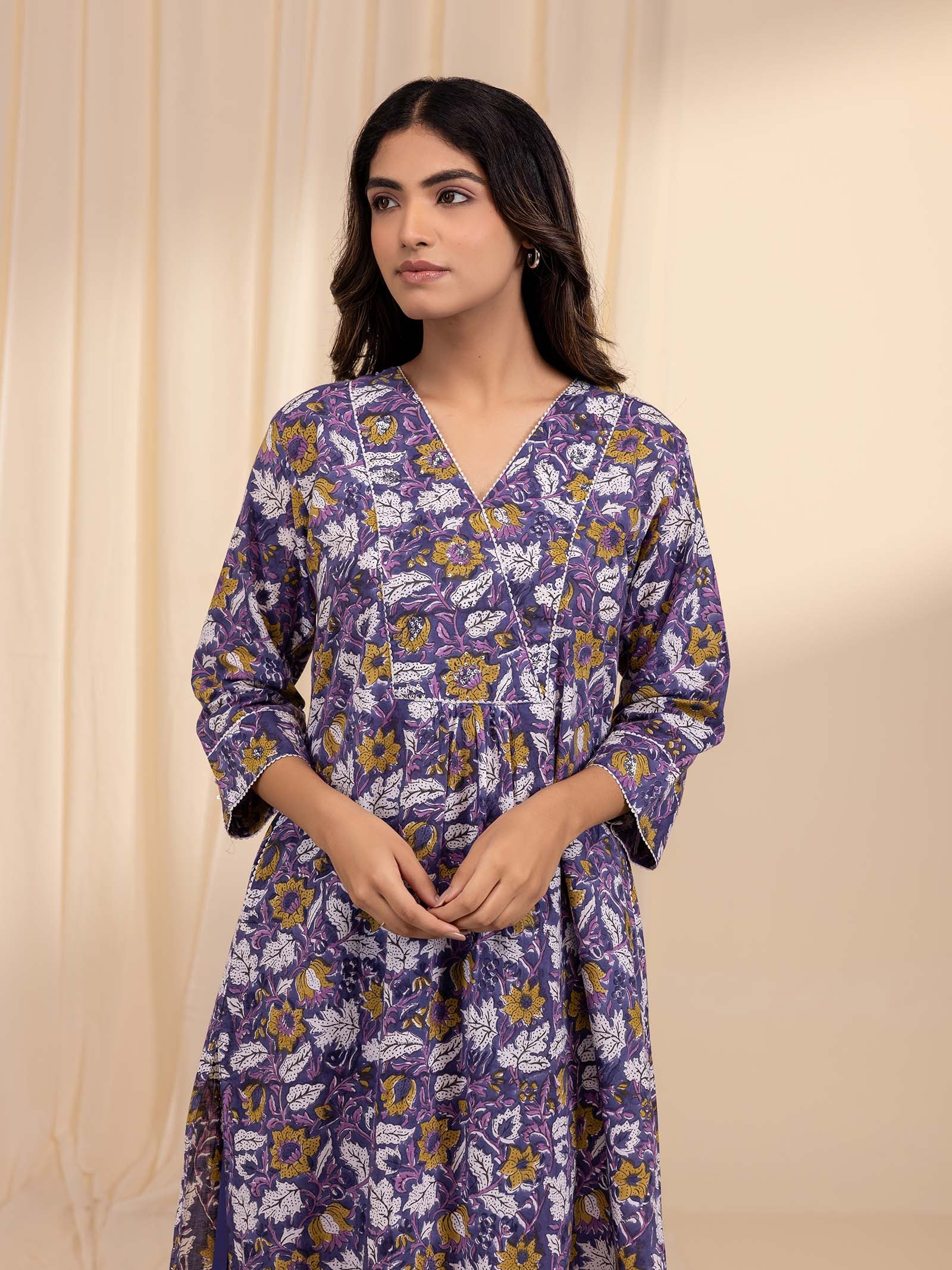 Colour Purple Cotton Kurta