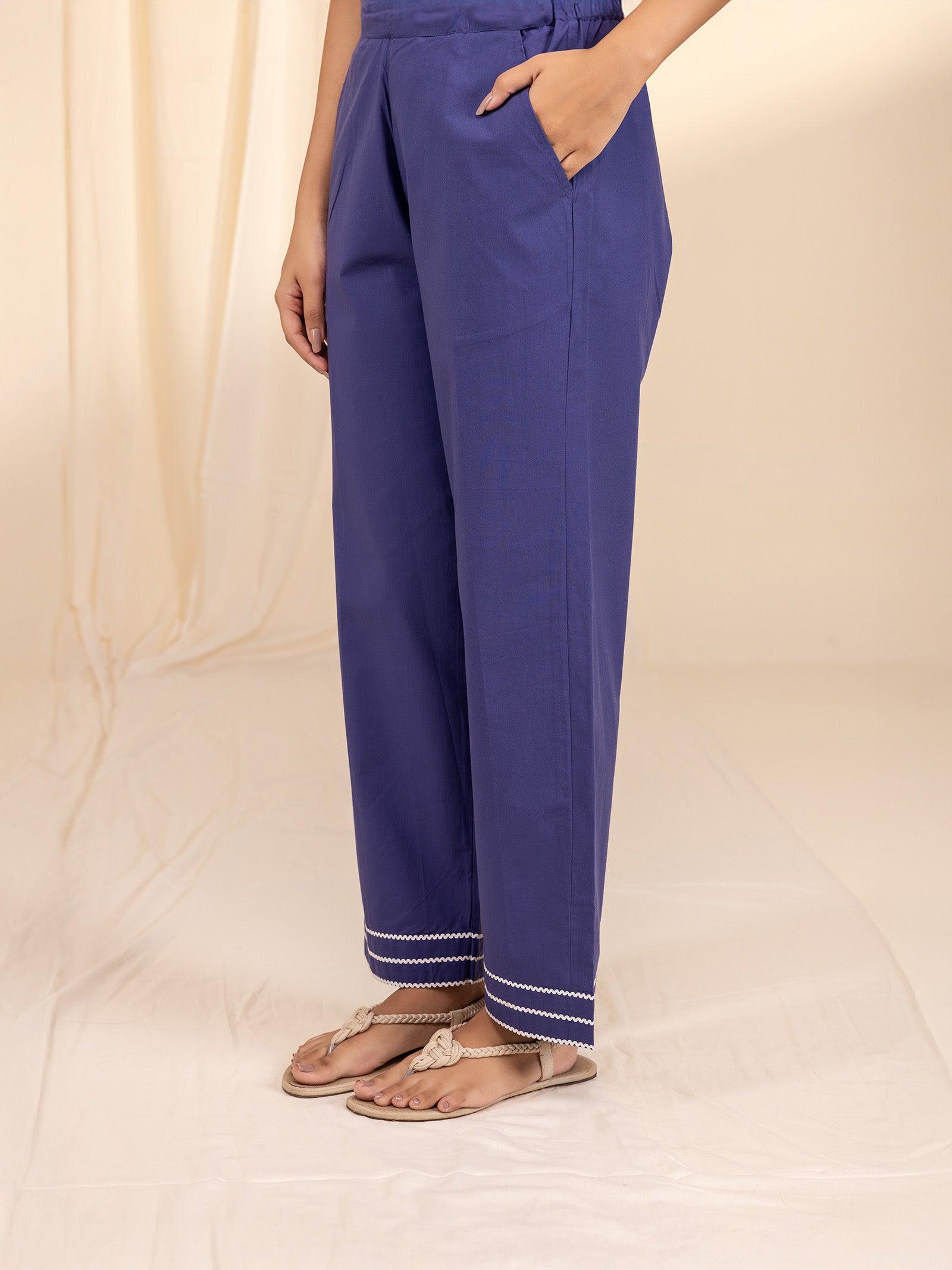 Colour Purple Cotton Straight Pant