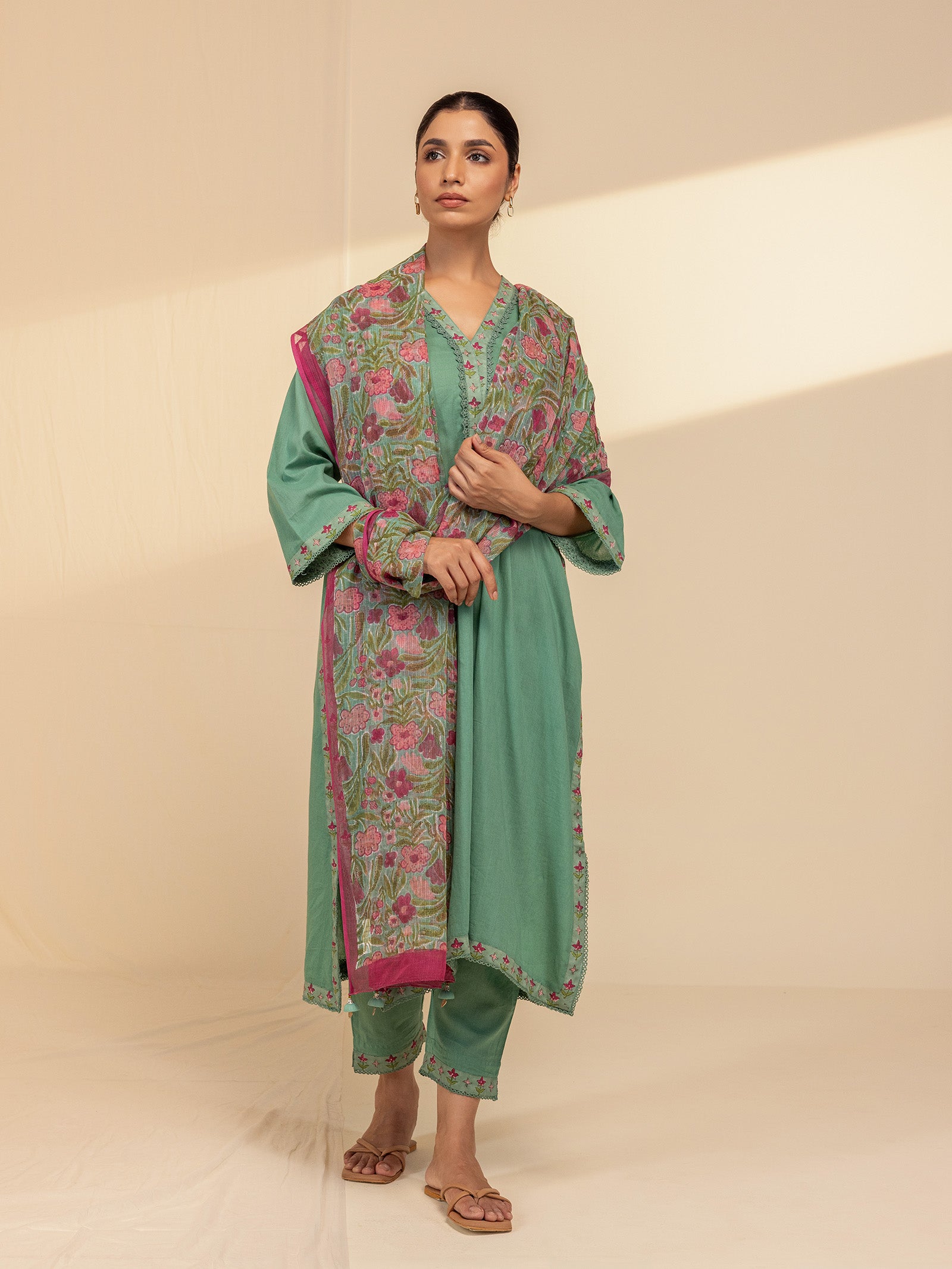 Sketch Book Green Kota Dupatta