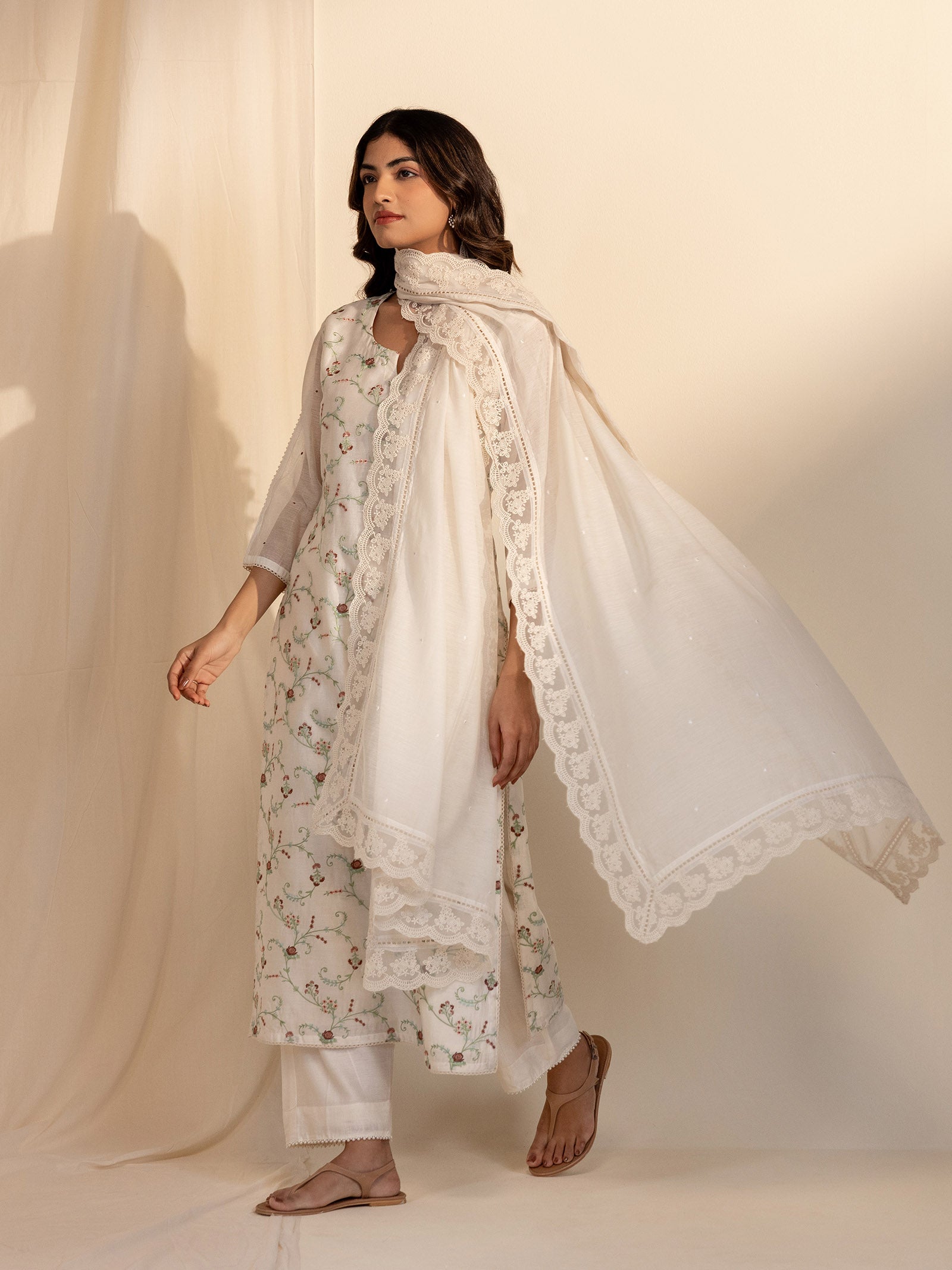 Skin Tones Ivory Chanderi Dupatta