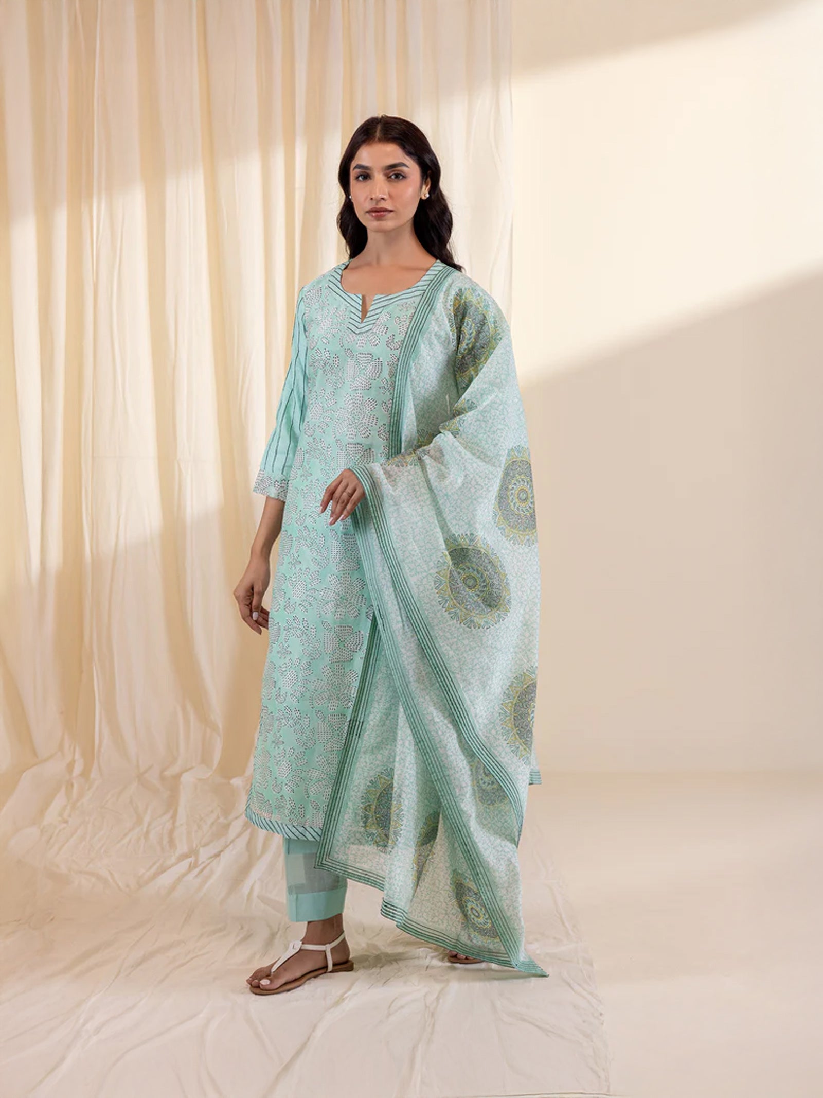 Aqua Flower Chanderi Dupatta