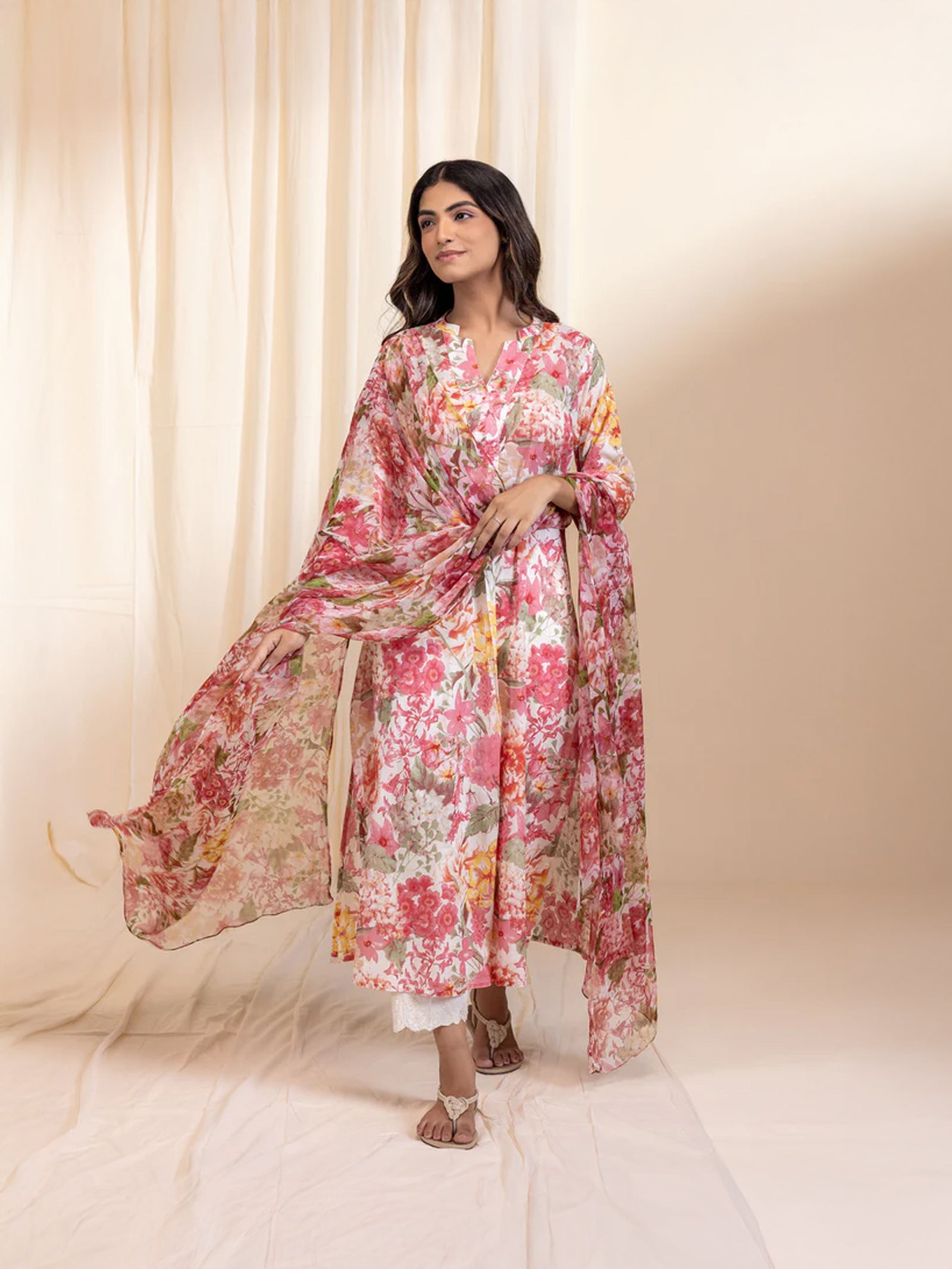 Bloom Peach Chiffon Dupatta