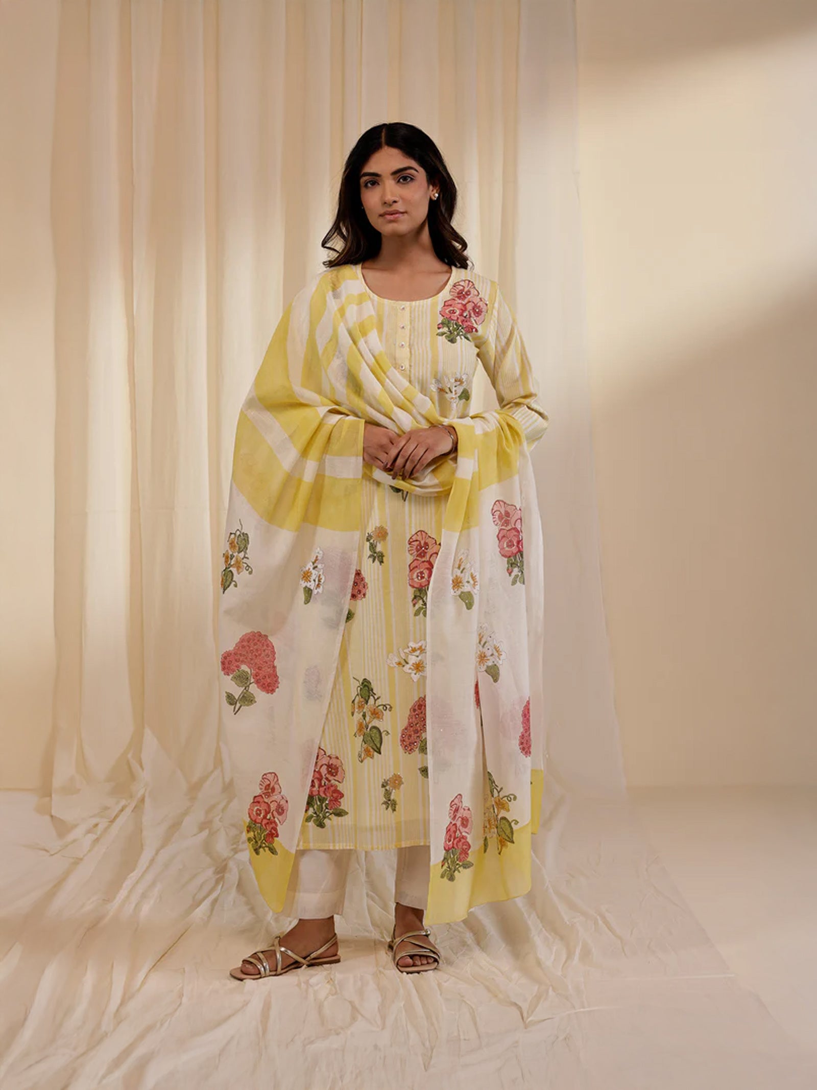 Fussy Fusion Yellow Chanderi Dupatta