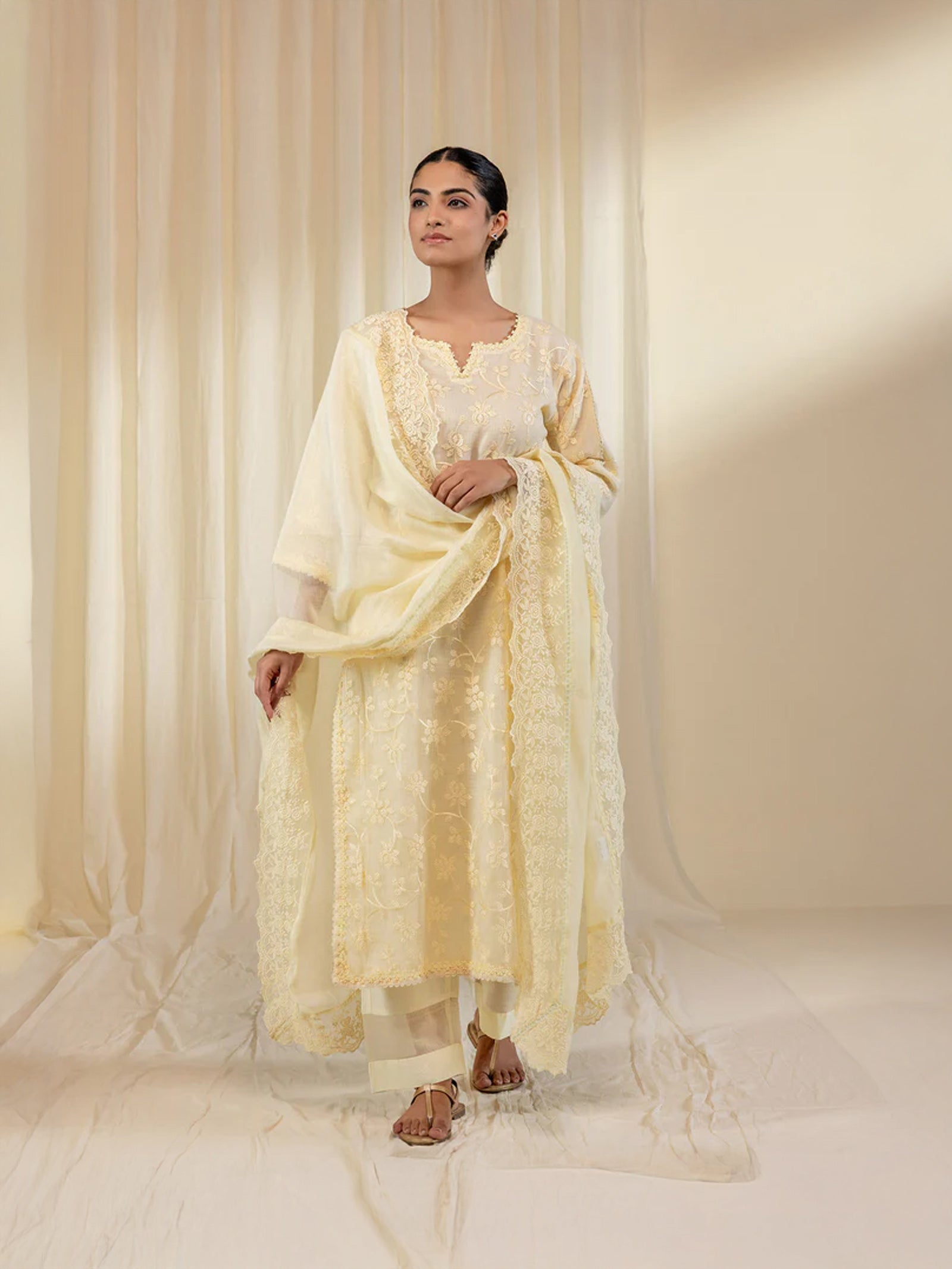 Kota Jaal Lemon Chanderi Dupatta