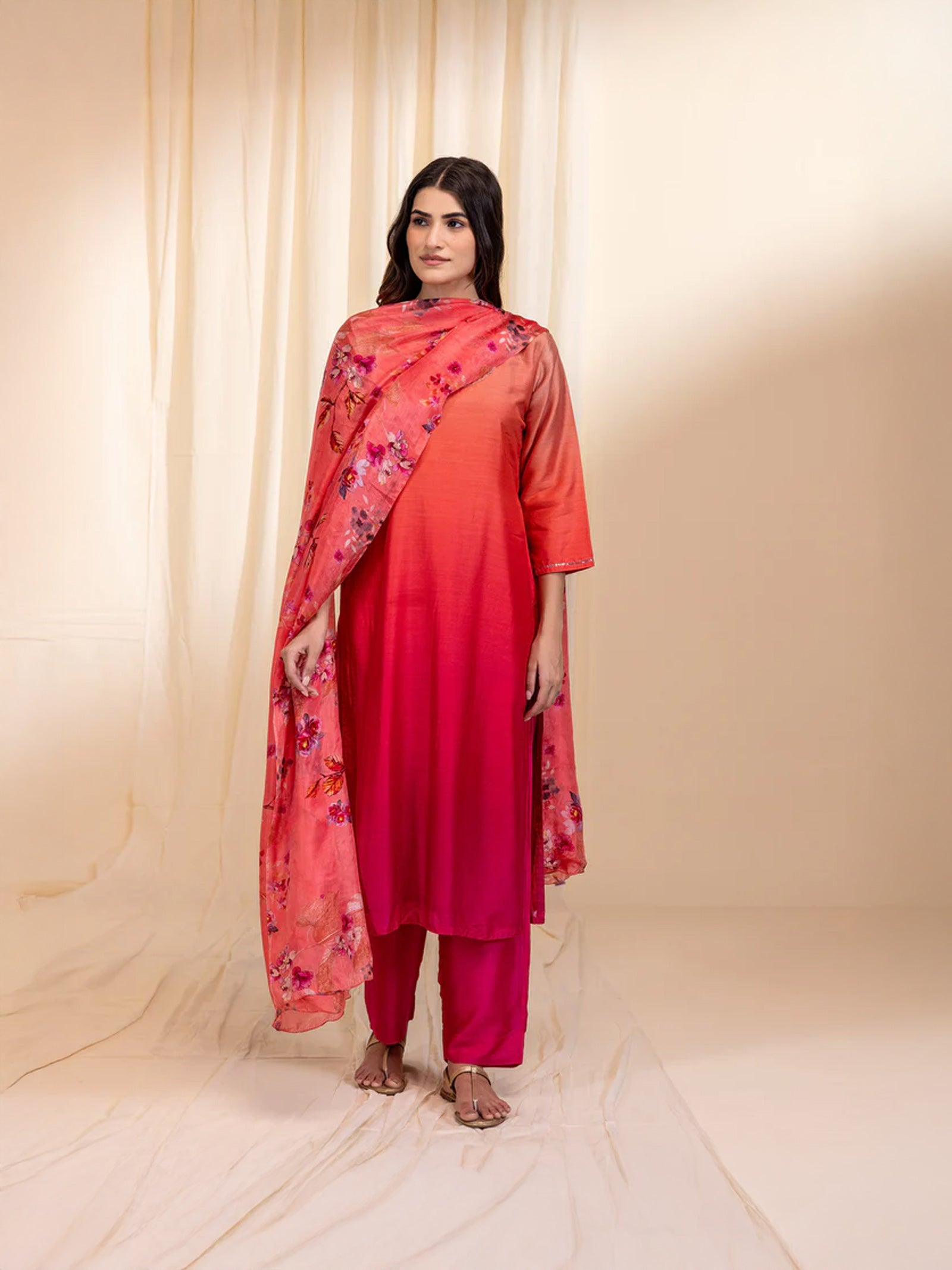 Ombre Peach Tabby Silk Dupatta