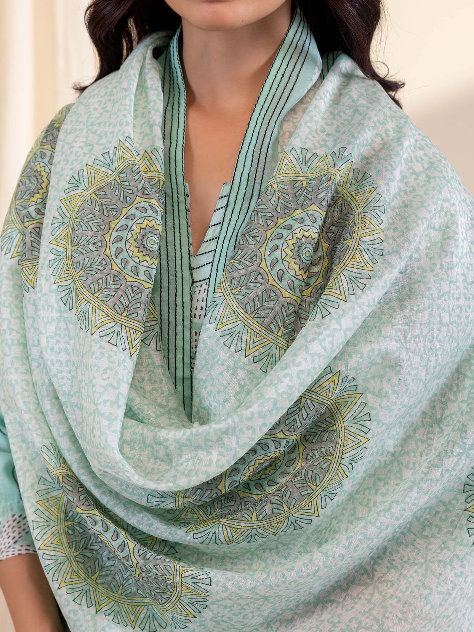 Aqua Flower Chanderi Dupatta