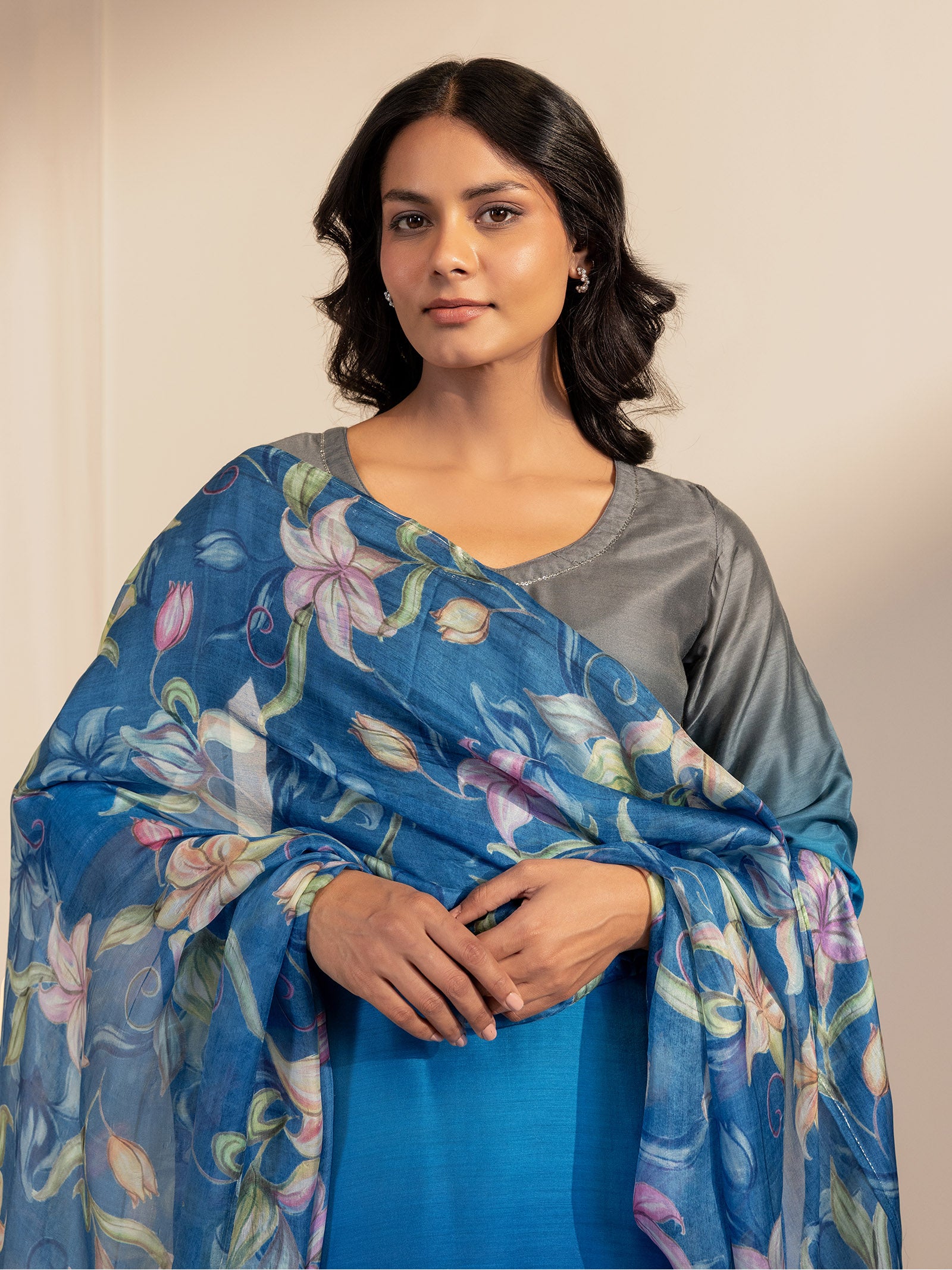 Ombre Blue Organza Dupatta