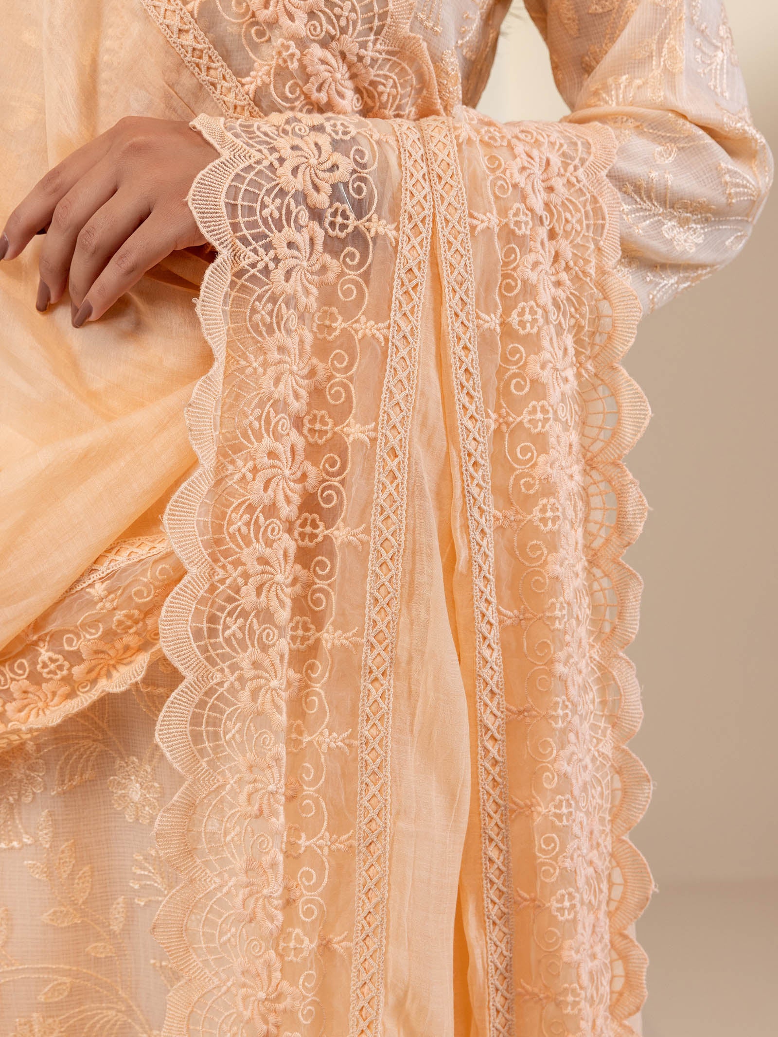 Kota Jaal Peach Chanderi Dupatta