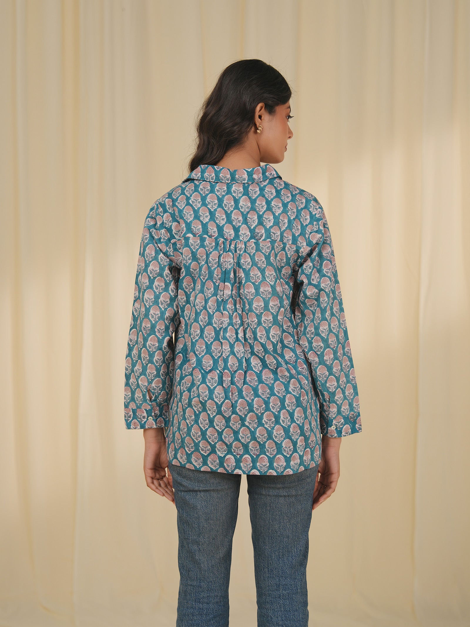 Teal Print Cotton Shirt