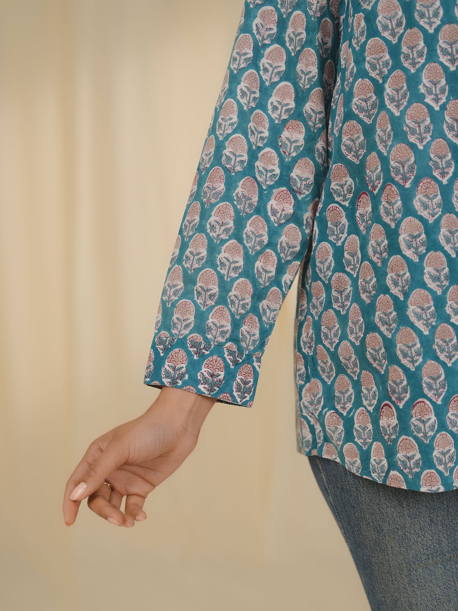 Teal Print Cotton Shirt