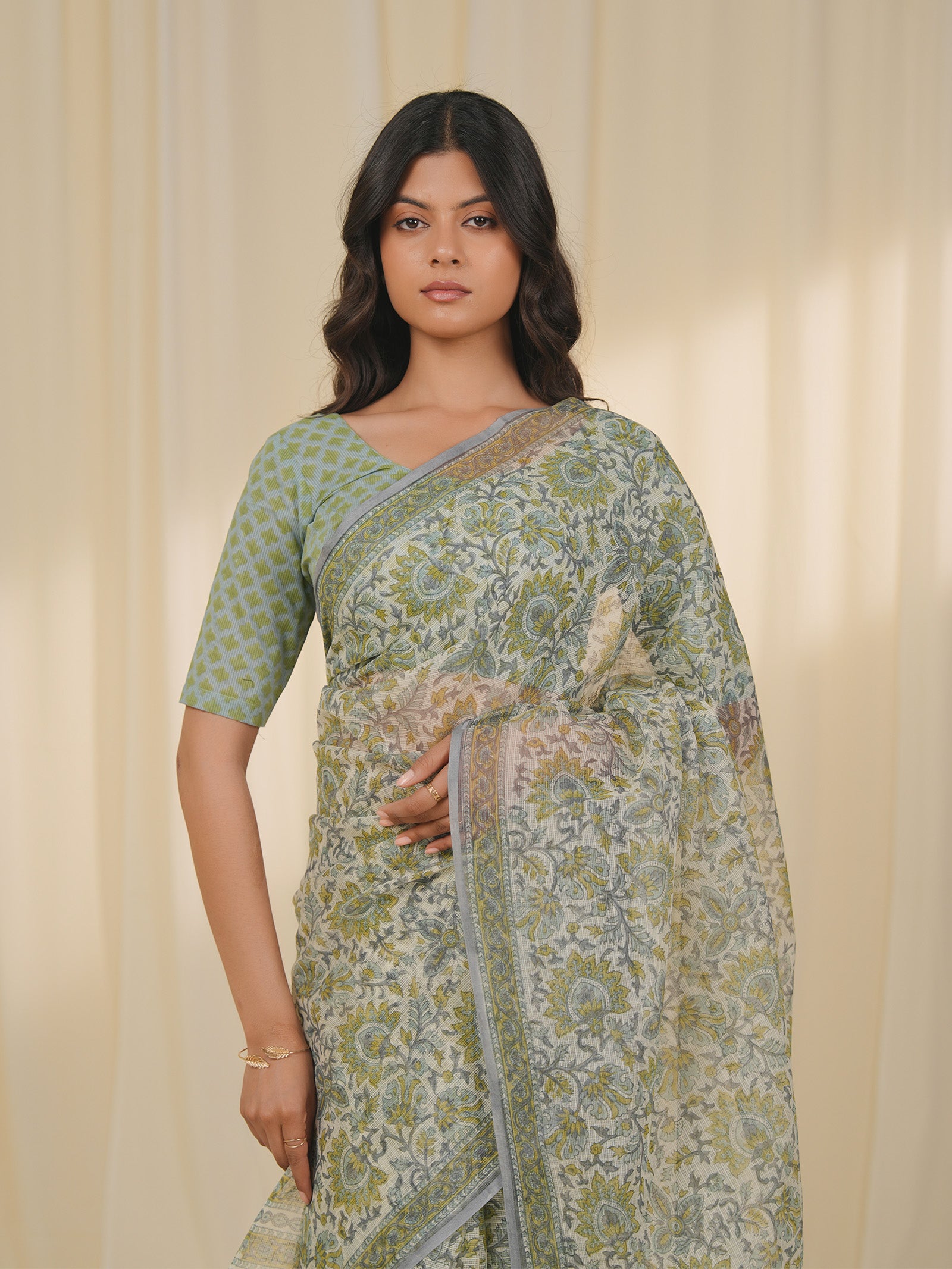Mossy Green Kota Saree