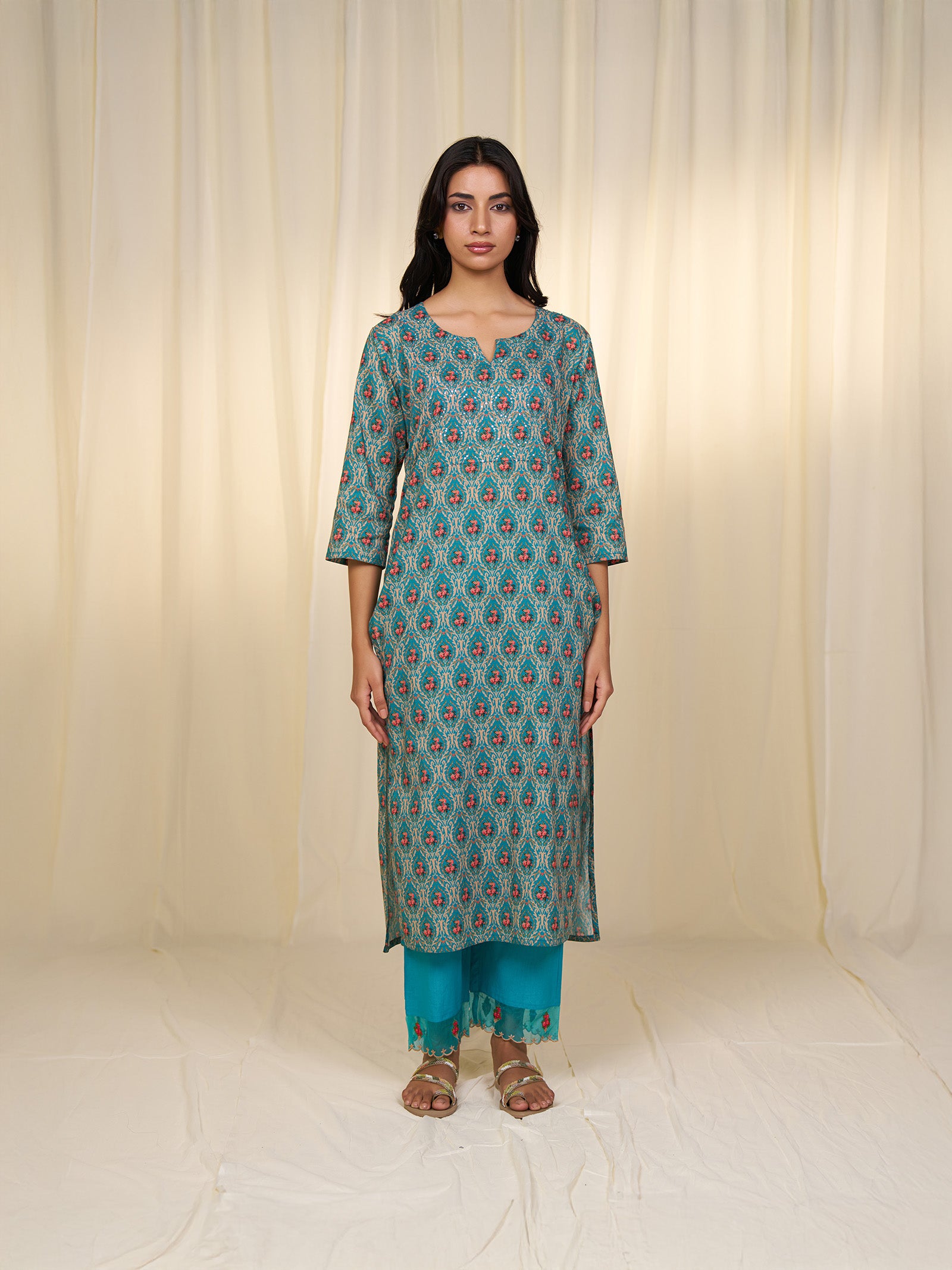 Indian Chintz Teal Cotton Kurta