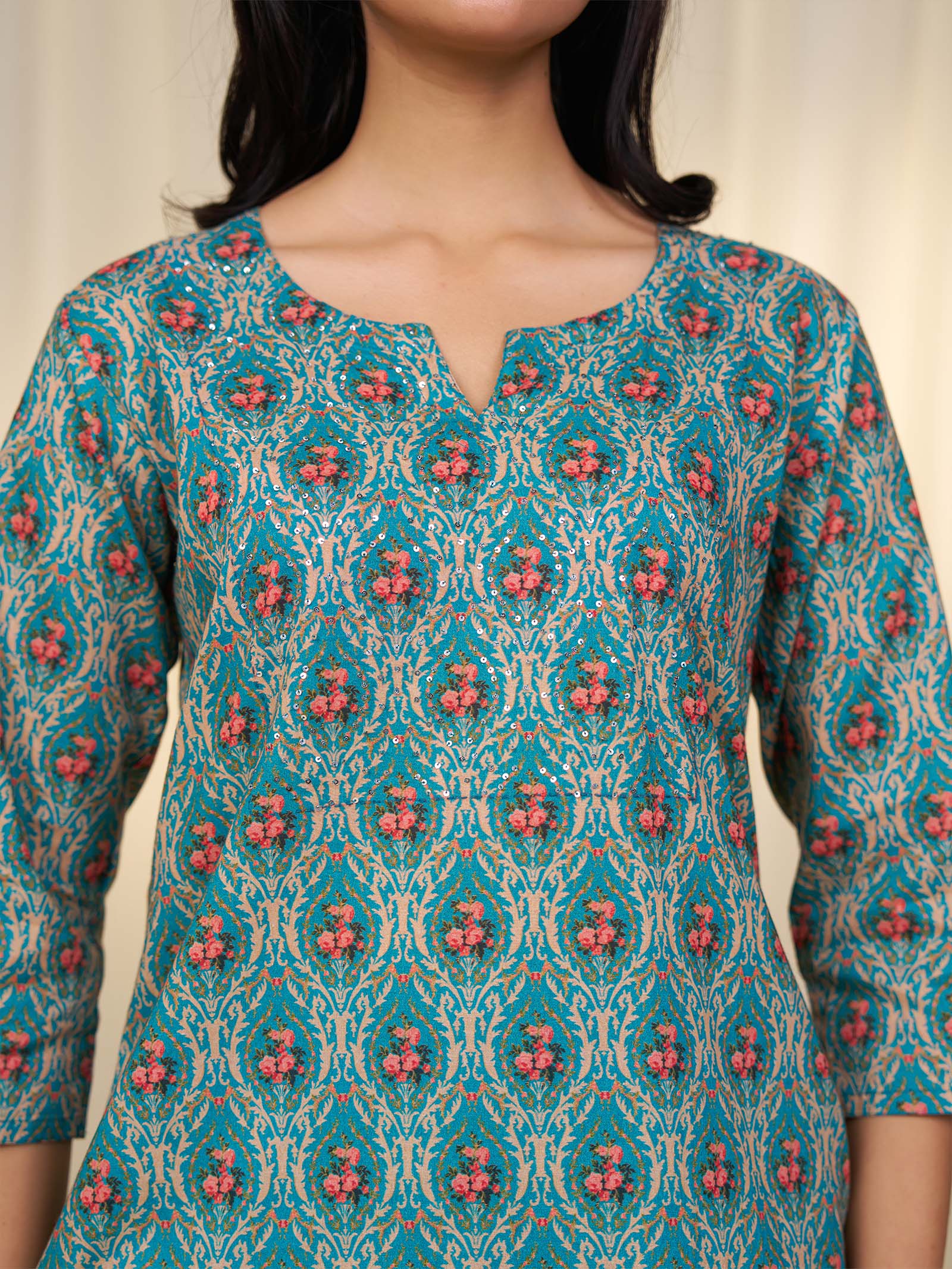 Indian Chintz Teal Cotton Kurta