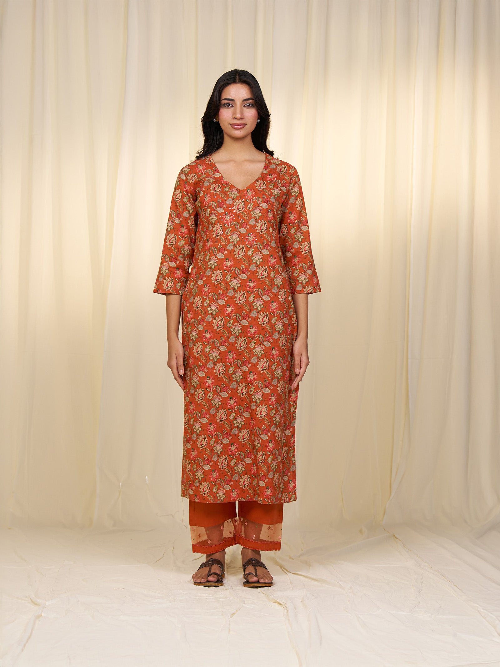 Indian Chintz Tangerine Cotton Kurta