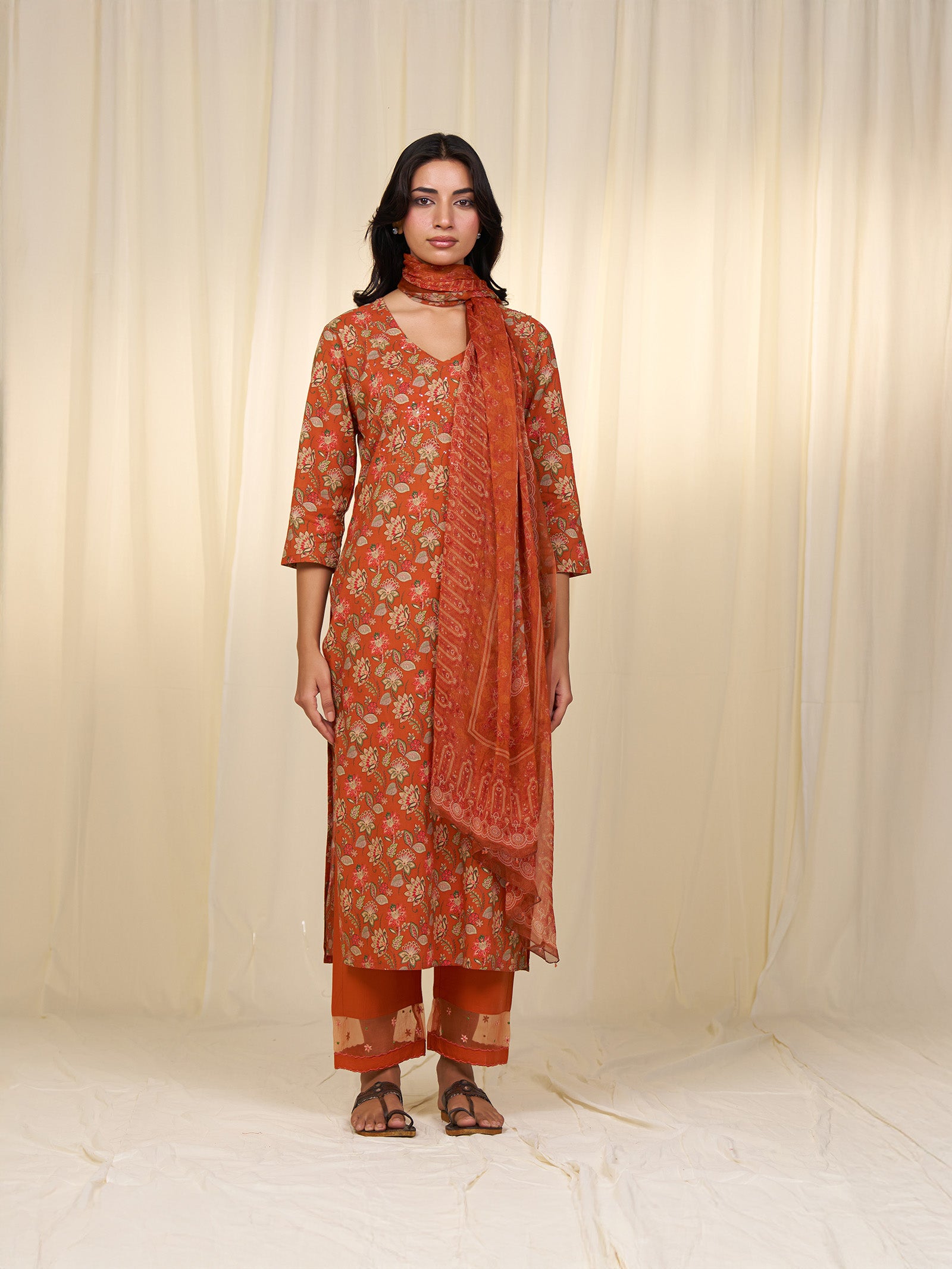 Indian Chintz Tangerine Chiffon Dupatta