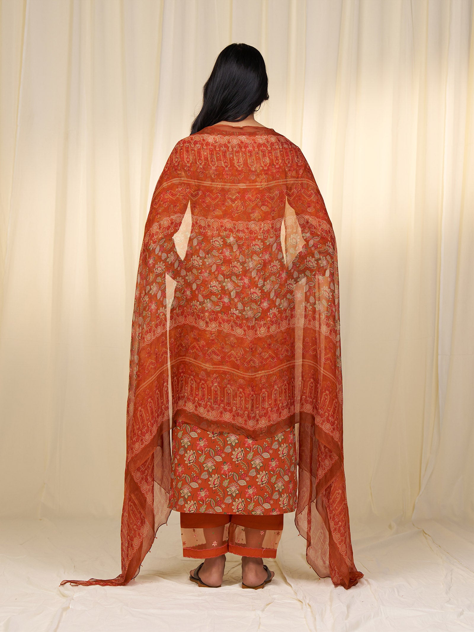Indian Chintz Tangerine Chiffon Dupatta