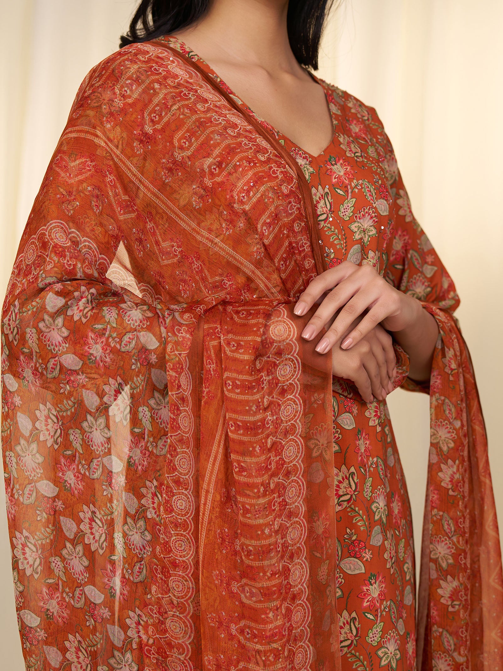 Indian Chintz Tangerine Chiffon Dupatta