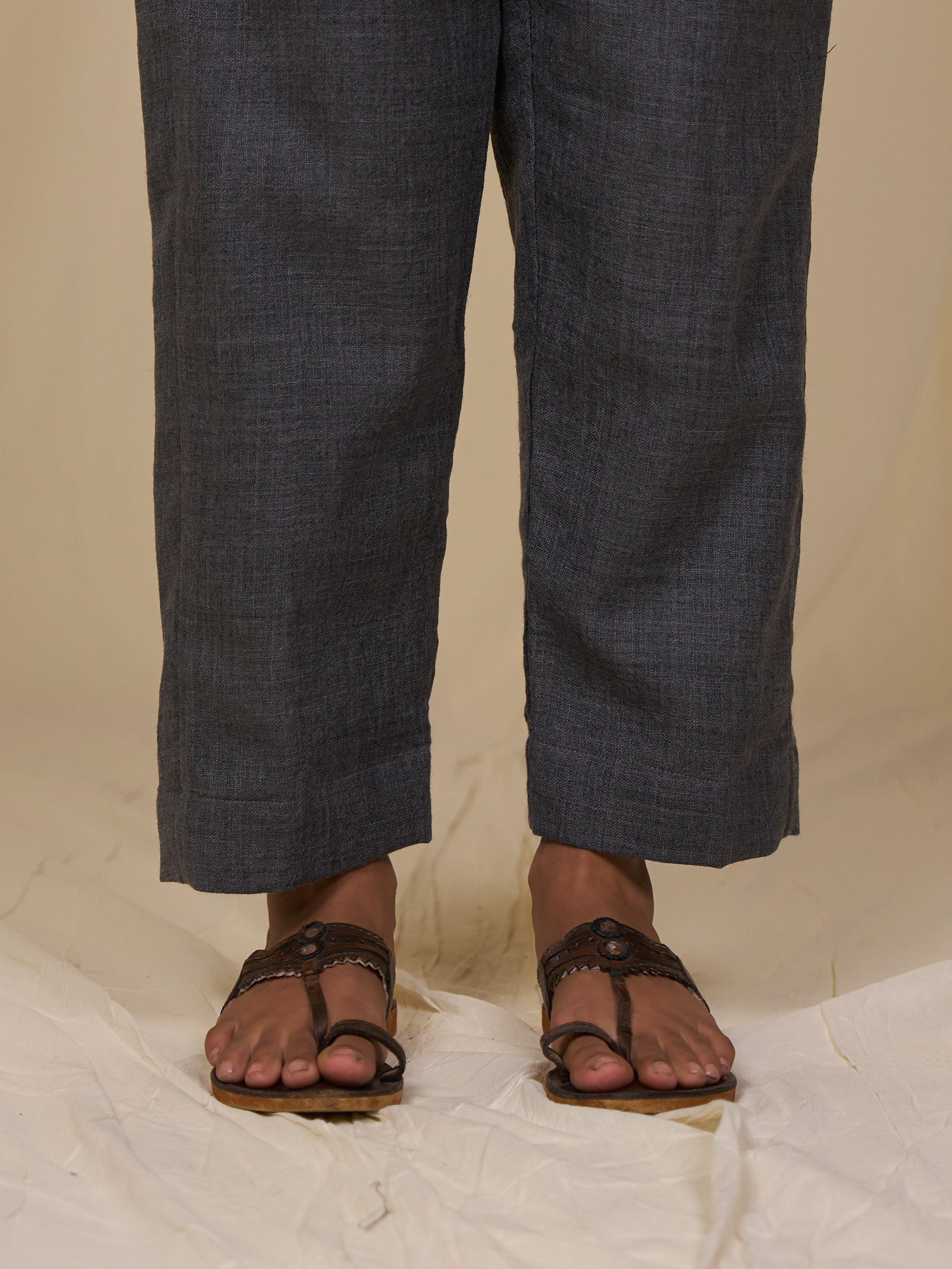 Plain Grey Woollen Straight Pants
