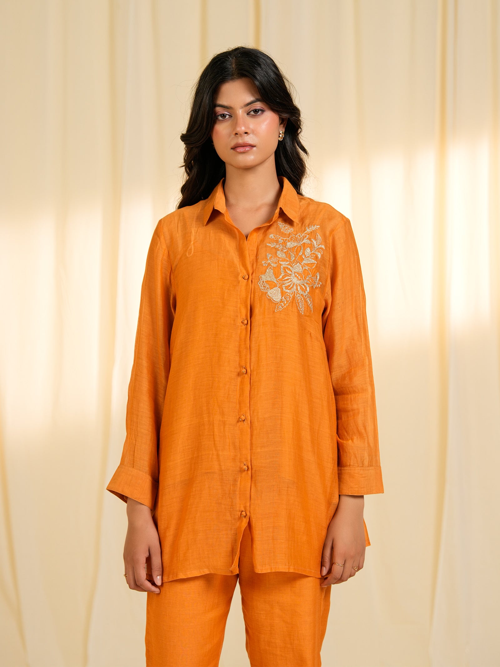 Burnt Gold Chanderi Shirt (Set Of 2)