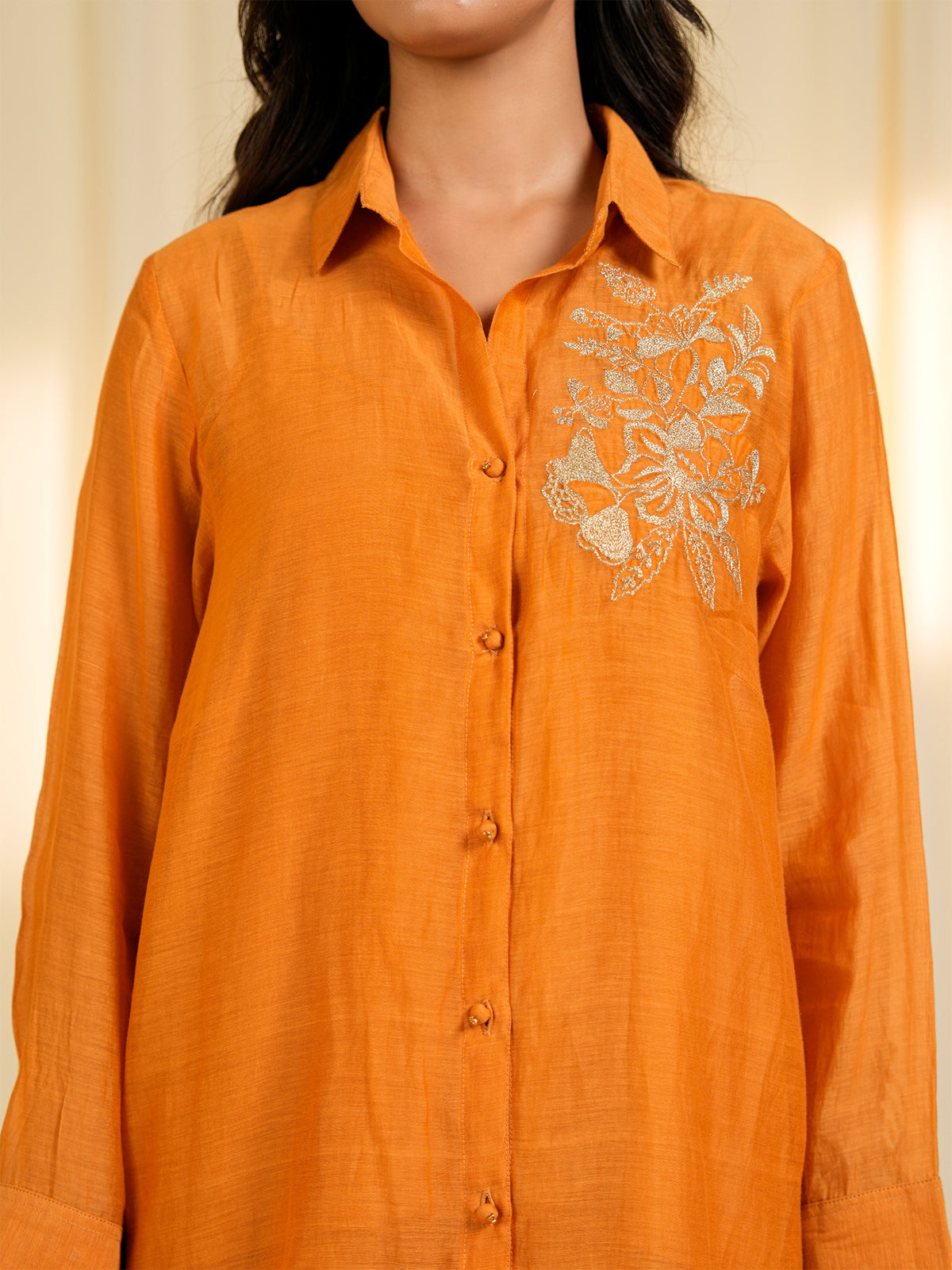 Burnt Gold Chanderi Shirt (Set Of 2)