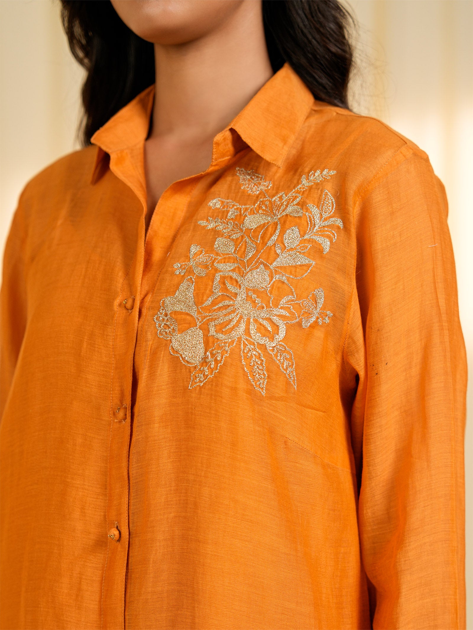 Burnt Gold Chanderi Shirt (Set Of 2)