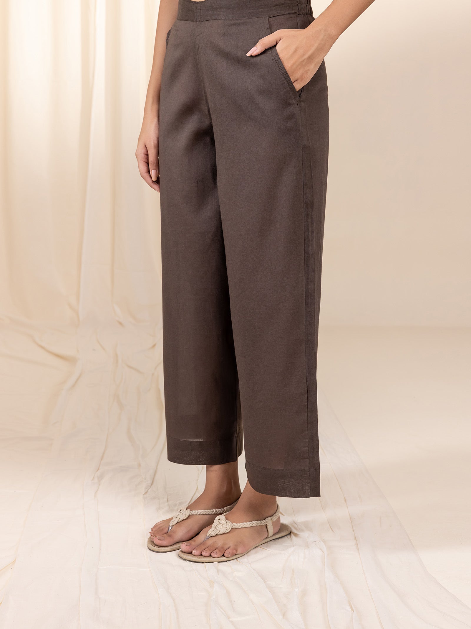Dark Chocolate Voile Straight Pants