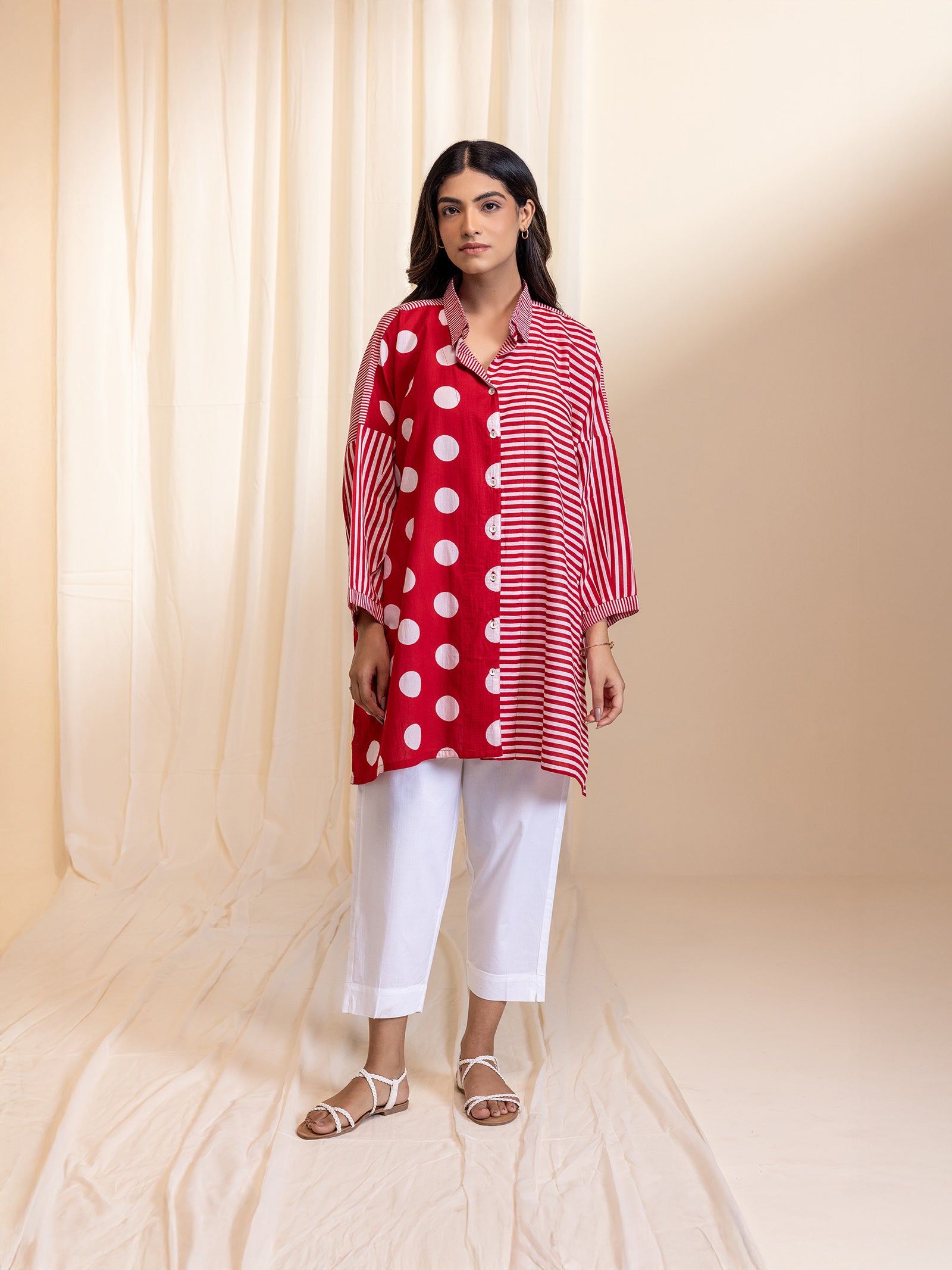 Dot Dot Dash - Madras Red Cotton Shirt