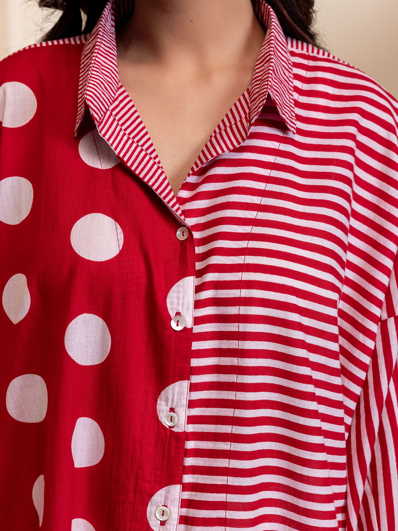Dot Dot Dash - Madras Red Cotton Shirt