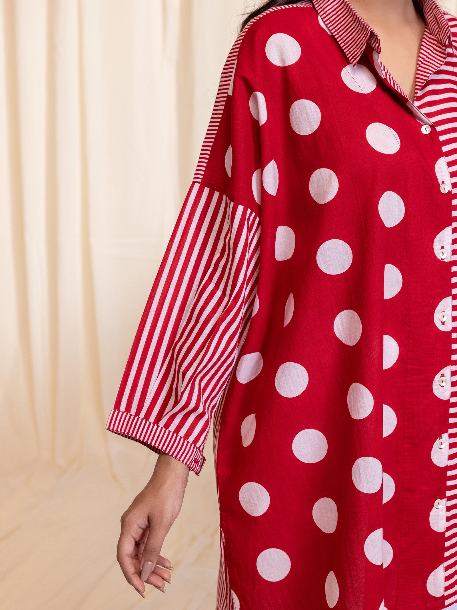 Dot Dot Dash - Madras Red Cotton Shirt