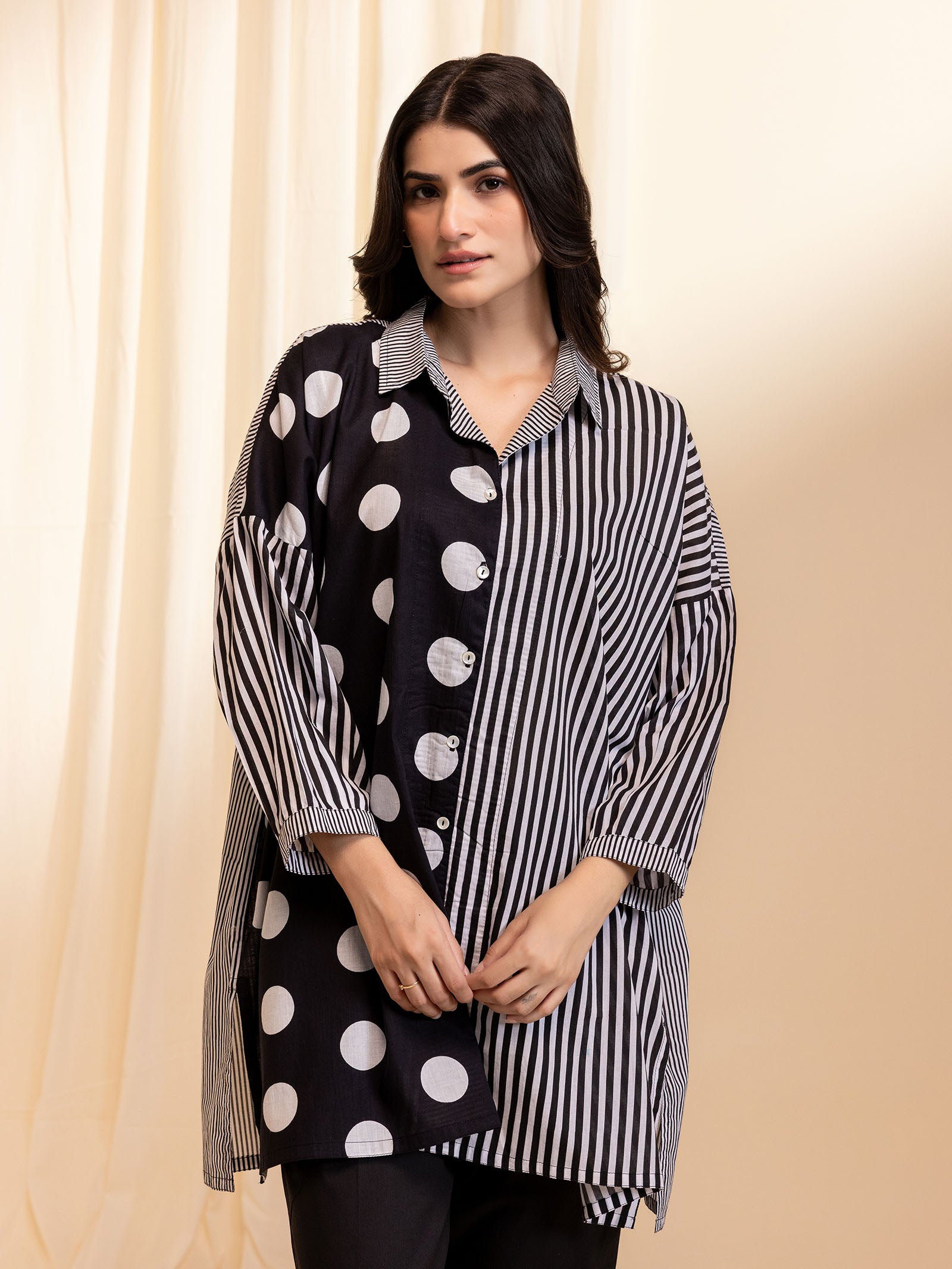 Dot Dot Dash - Madras Black Cotton Shirt