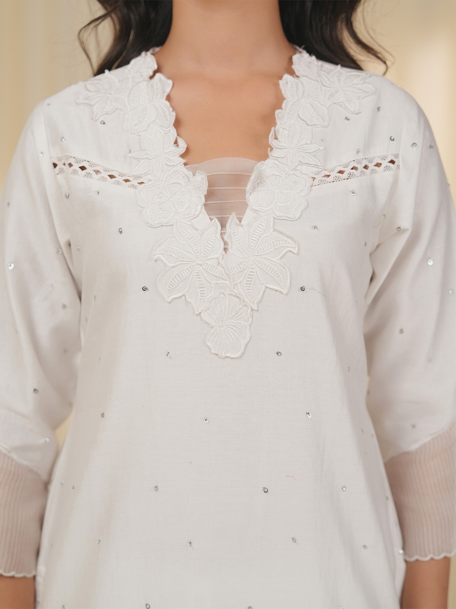 Dove Chanderi Kurta