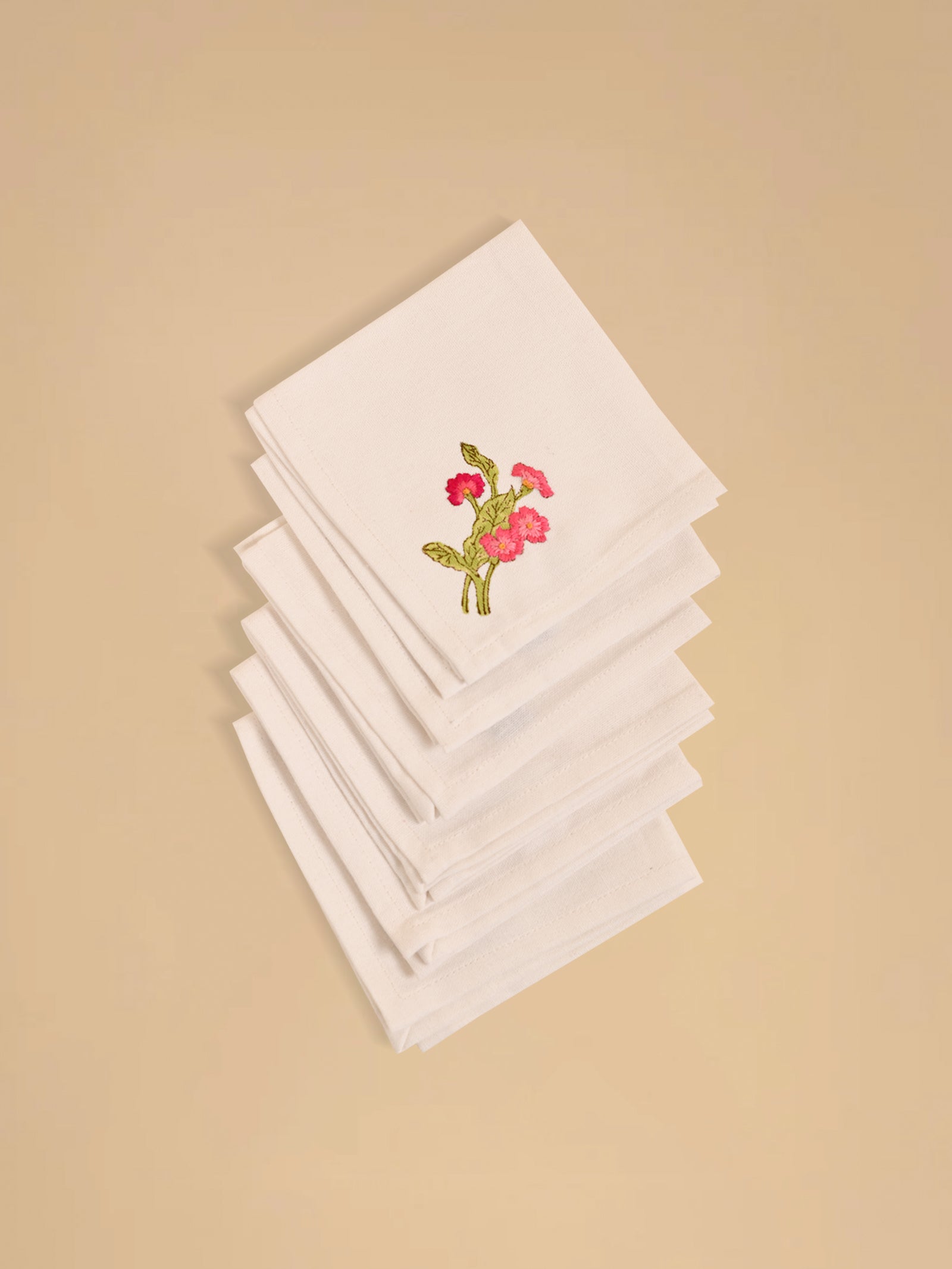 Emb. Napkin - Pink Pimpernel ( Set of 6 )
