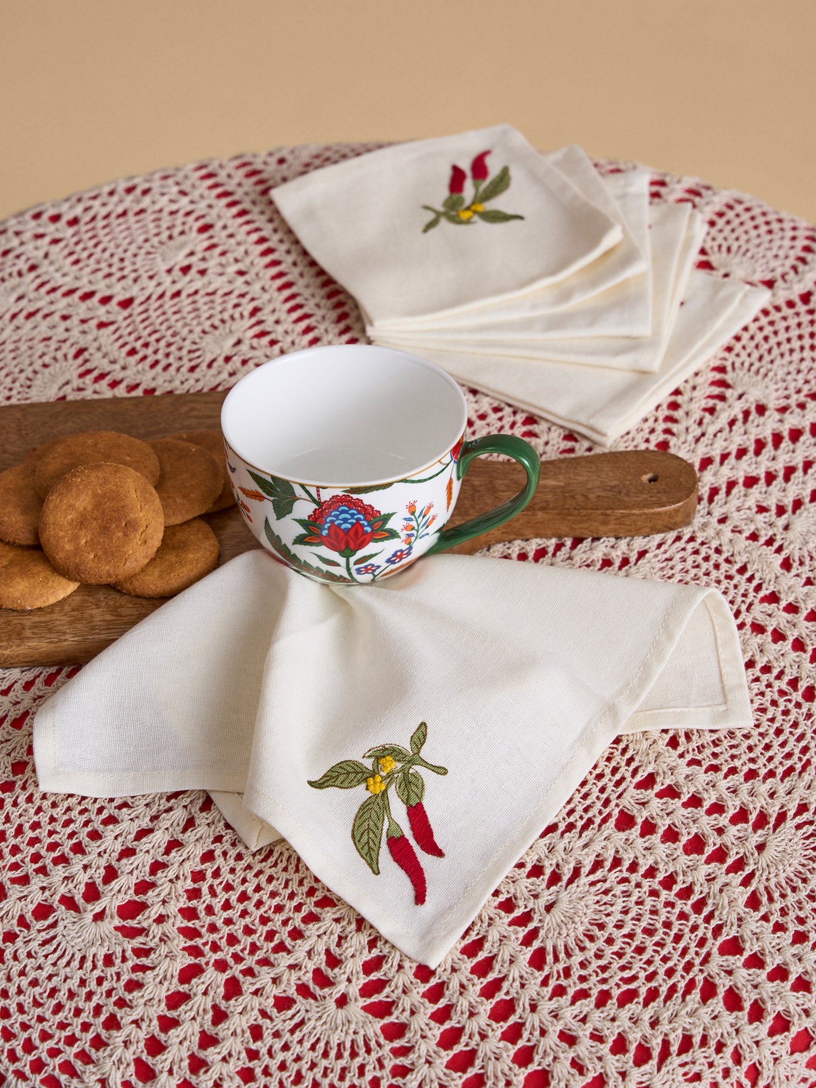 Emb. Napkin - Red Chilly ( Set of 6 )